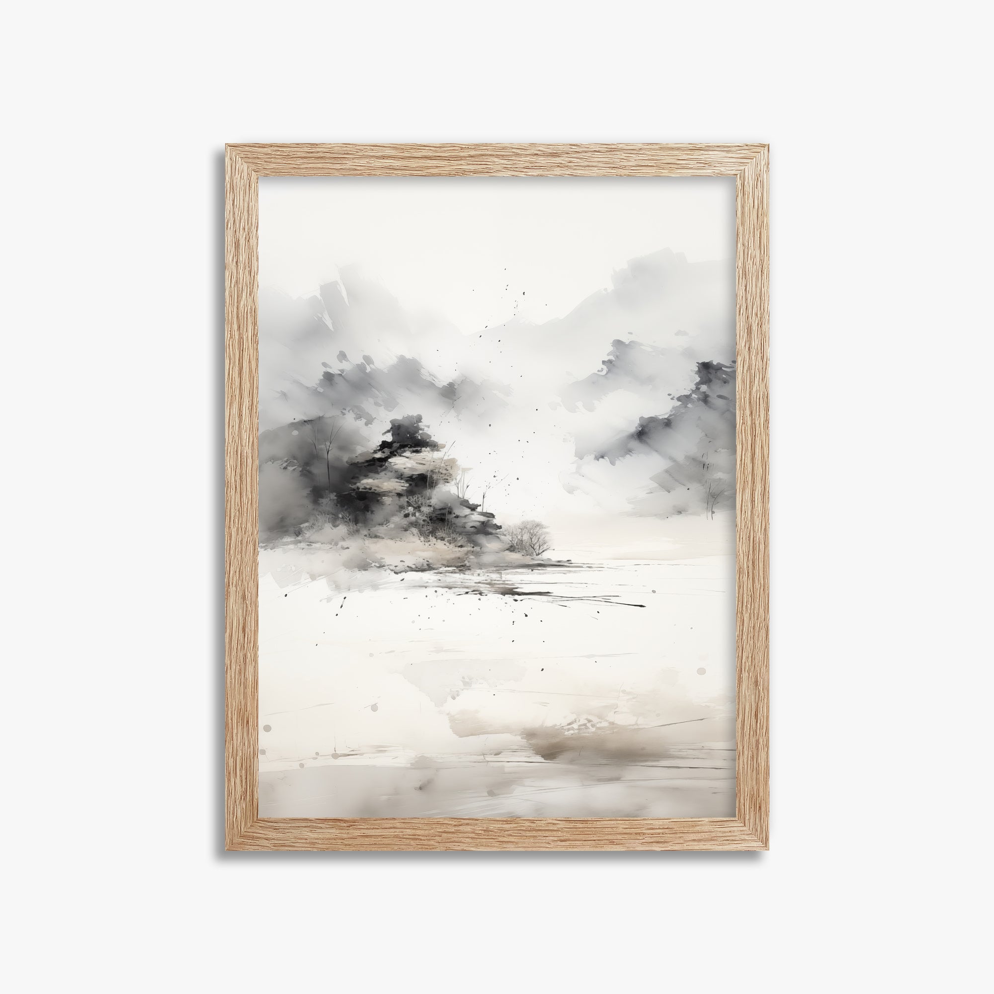 Misty Mountain Whisper, 30x40cm Framed Art Reproduction With Raw Oak Frame