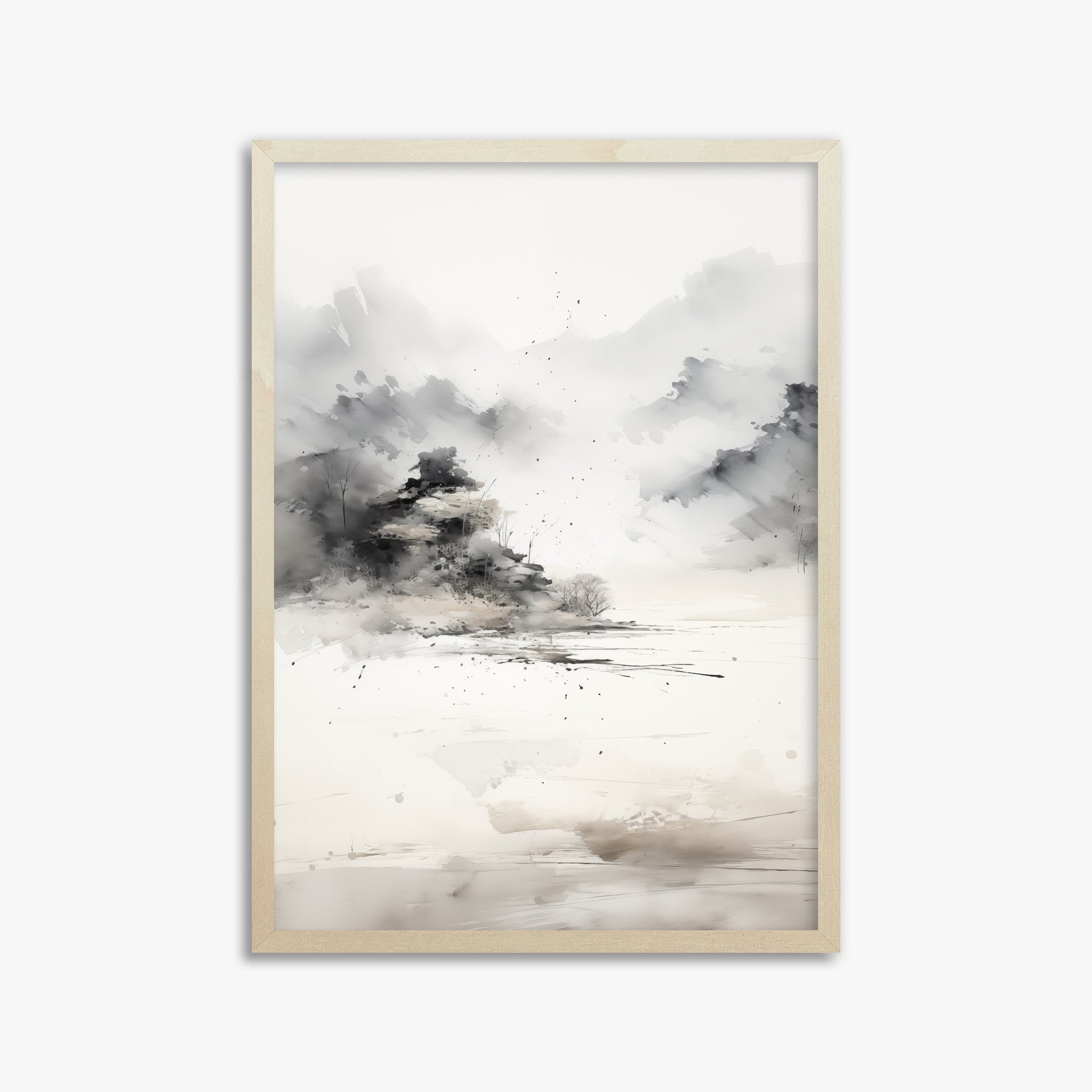Misty Mountain Whisper, 50x70cm Framed Art Reproduction With Lime Wood Frame