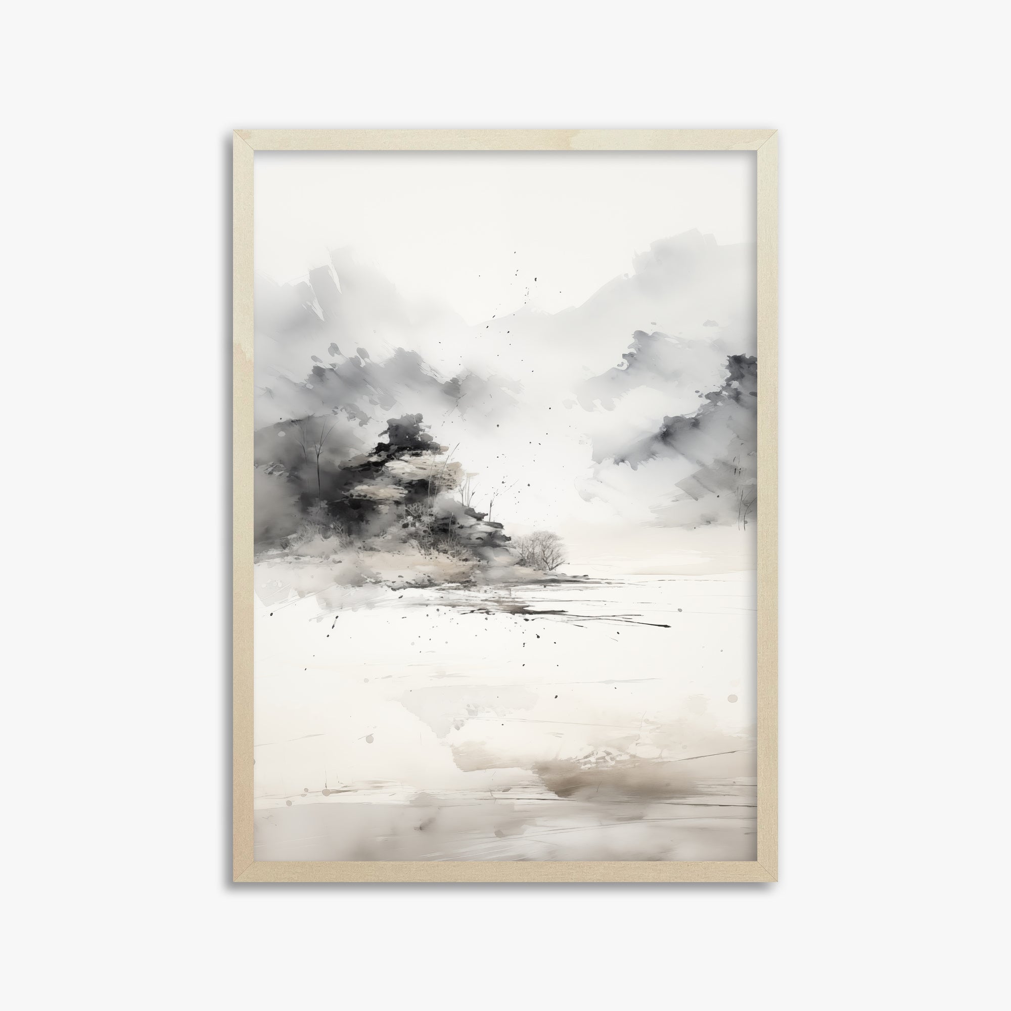 Misty Mountain Whisper, 50x70cm Framed Art Reproduction With Lime Wood Frame