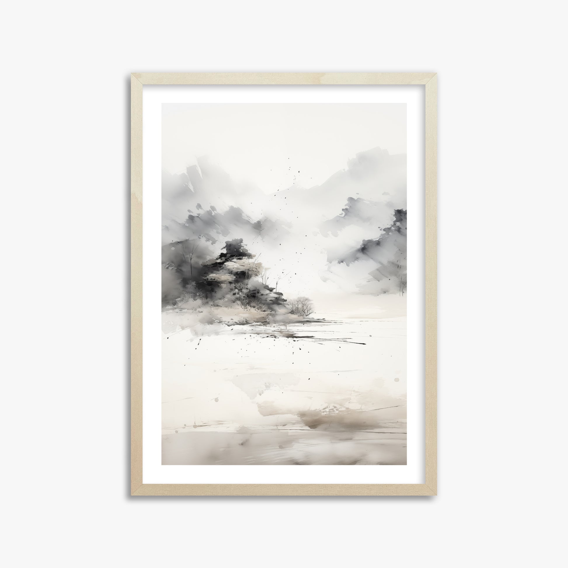 Misty Mountain Whisper, 50x70cm Framed Art Reproduction With Lime Wood Frame