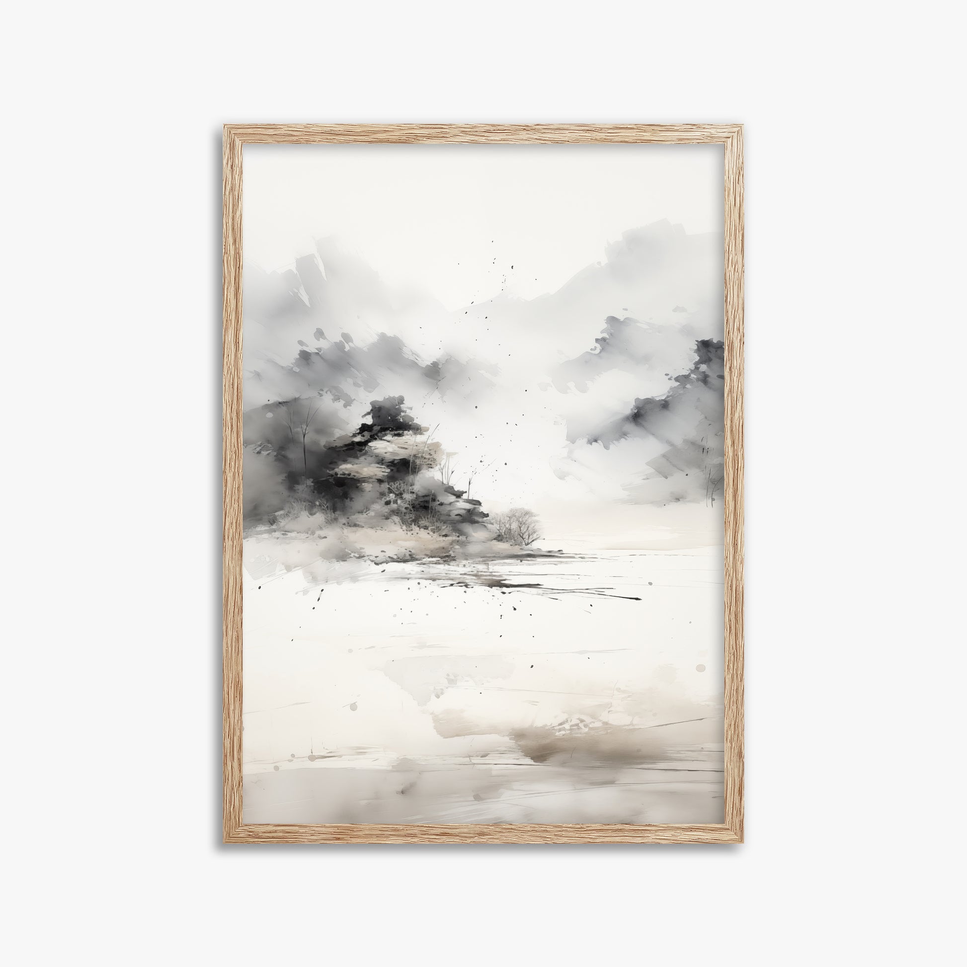 Misty Mountain Whisper, 50x70cm Framed Art Reproduction With Raw Oak Frame