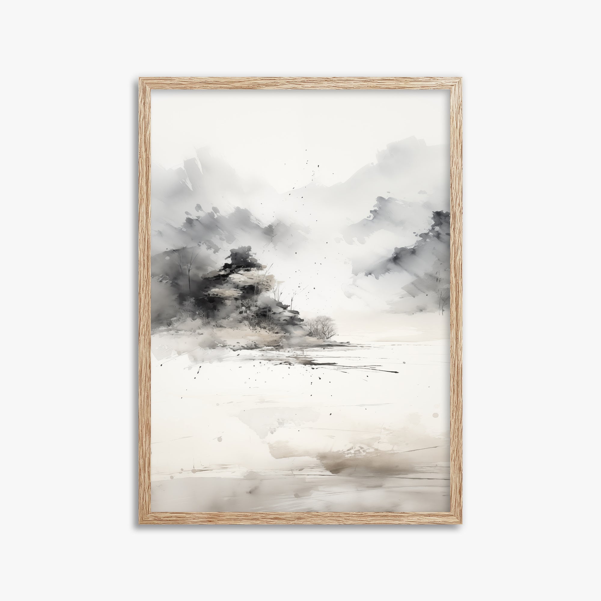 Misty Mountain Whisper, 50x70cm Framed Art Reproduction With Raw Oak Frame