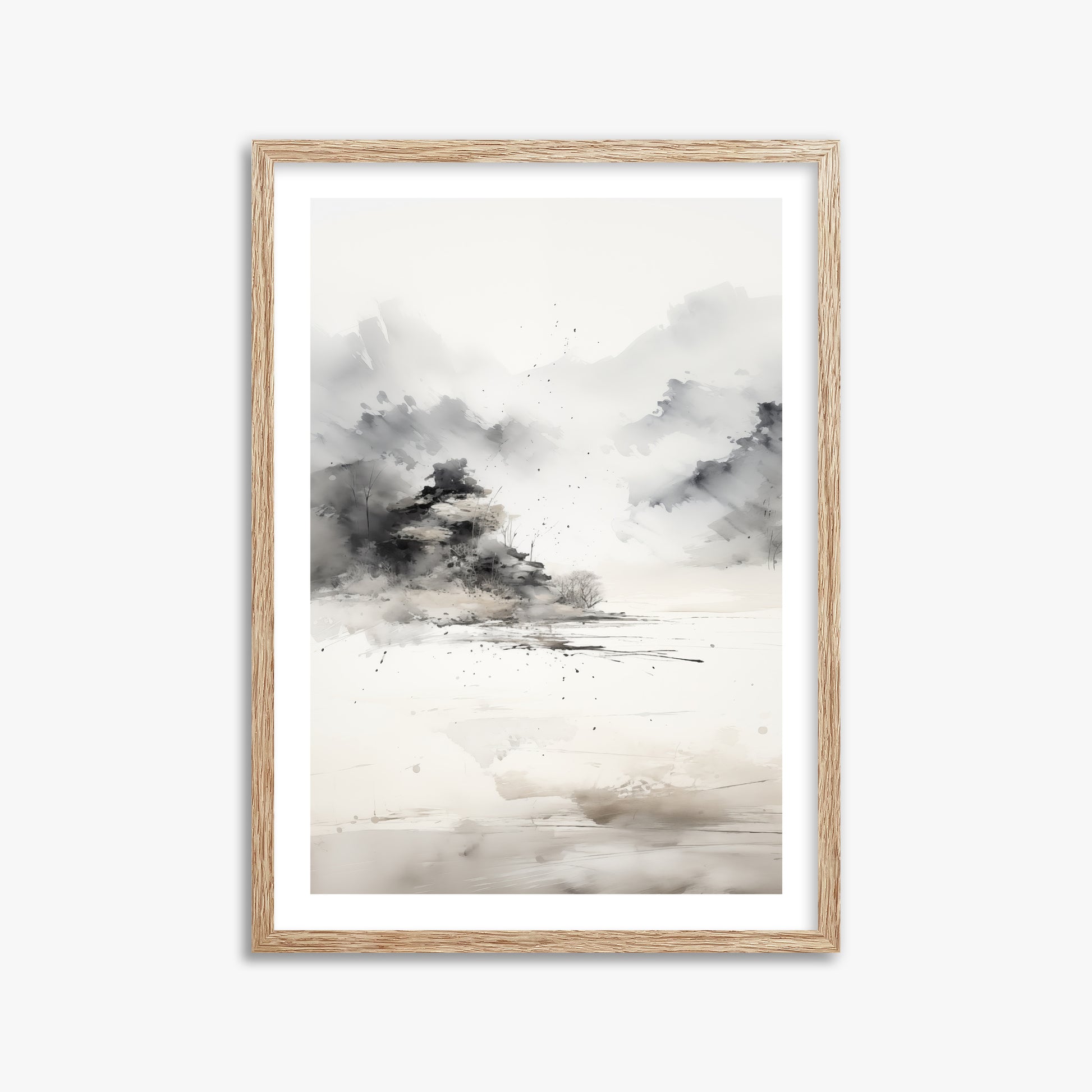 Misty Mountain Whisper, 50x70cm Framed Art Reproduction With Raw Oak Frame