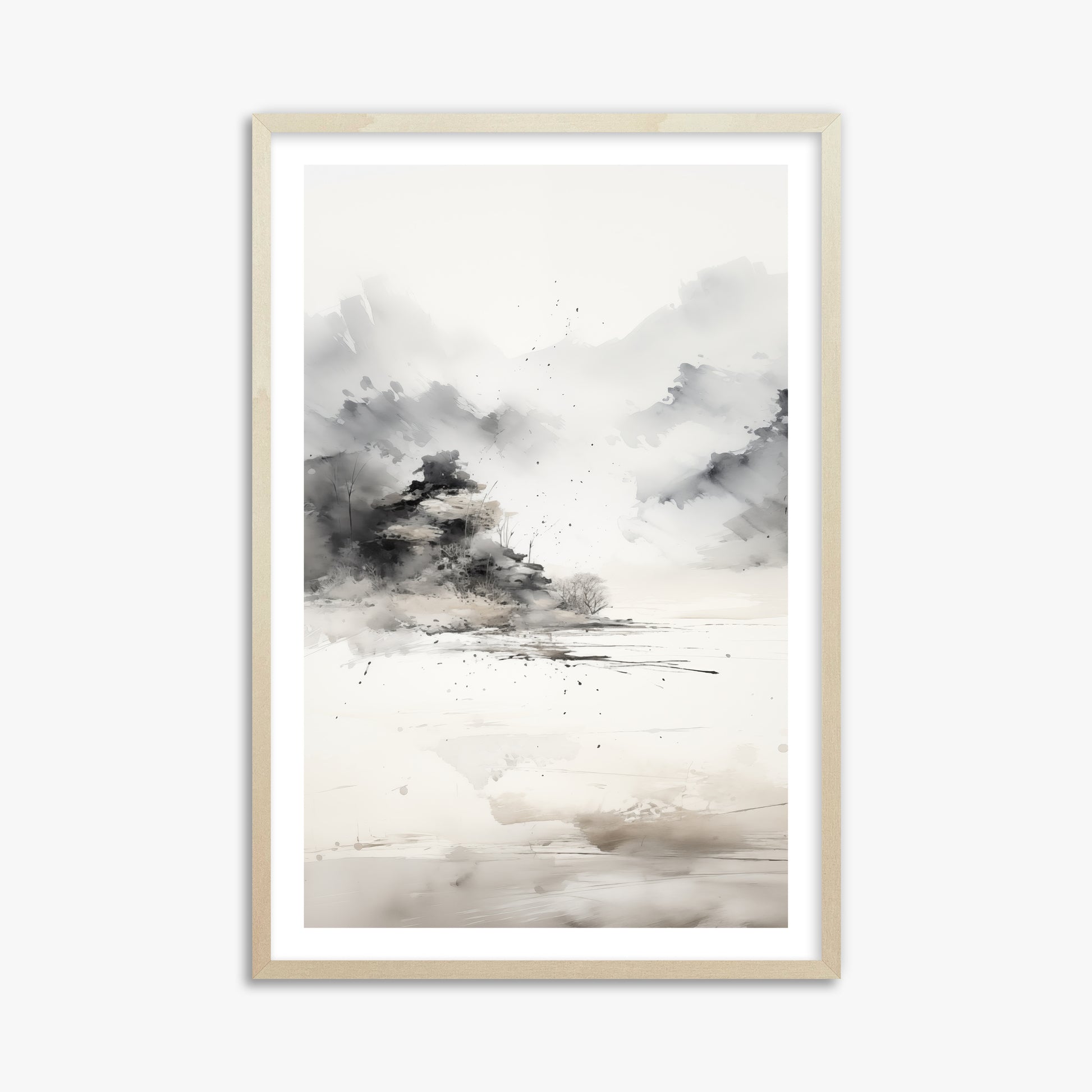 Misty Mountain Whisper, 61x91cm Framed Art Reproduction With Lime Wood Frame