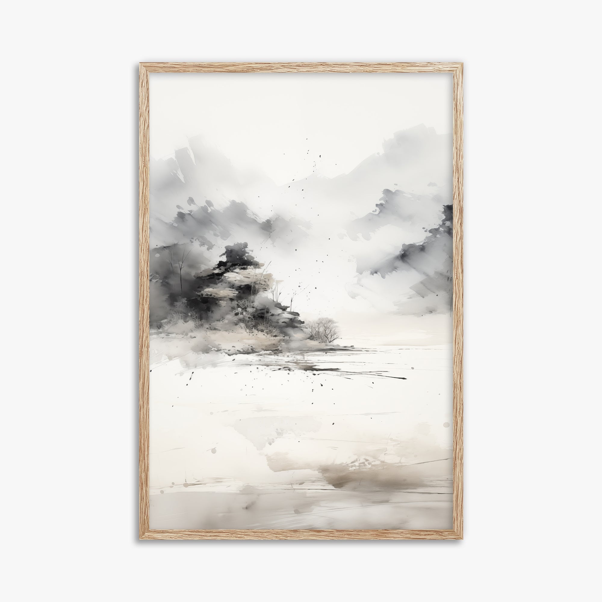 Misty Mountain Whisper, 61x91cm Framed Art Reproduction With Raw Oak Frame