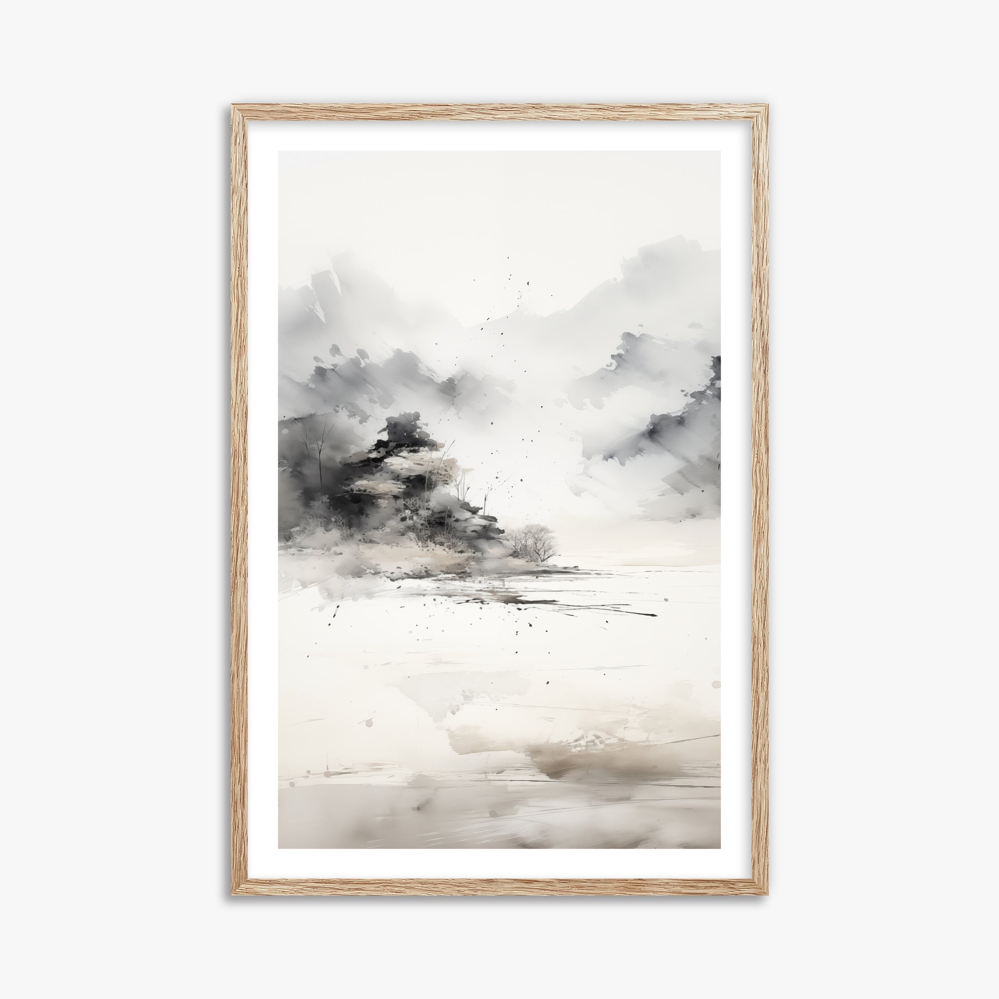 Misty Mountain Whisper, 61x91cm Framed Art Reproduction With Raw Oak Frame