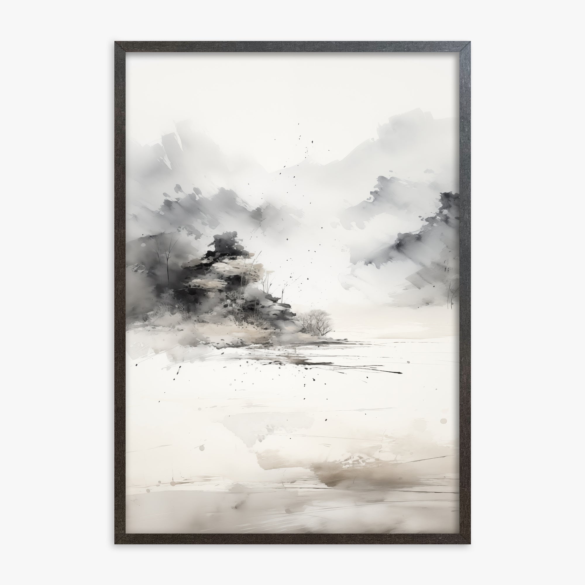 Misty Mountain Whisper, 70x100cm Framed Art Reproduction With Espresso Frame