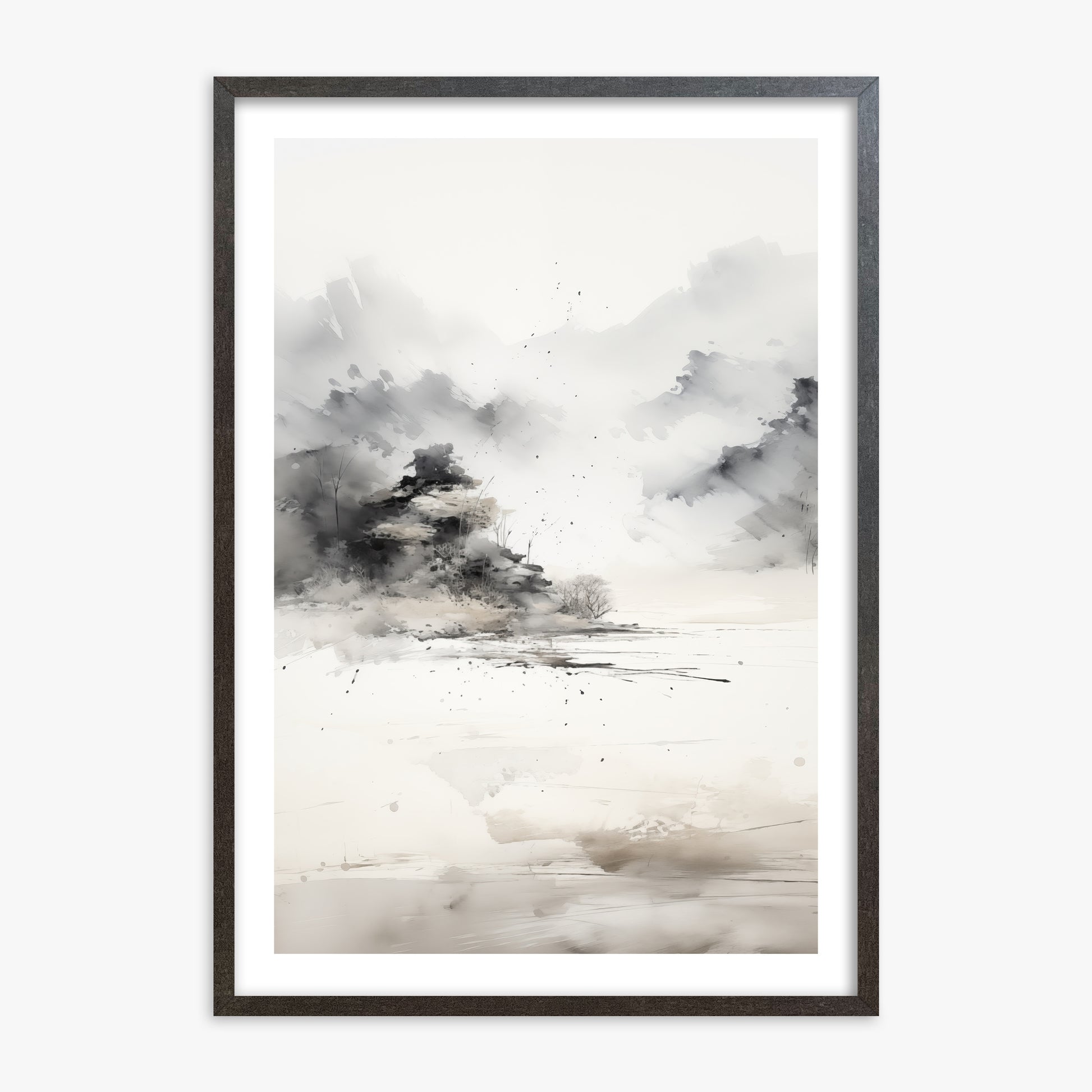 Misty Mountain Whisper, 70x100cm Framed Art Reproduction With Espresso Frame