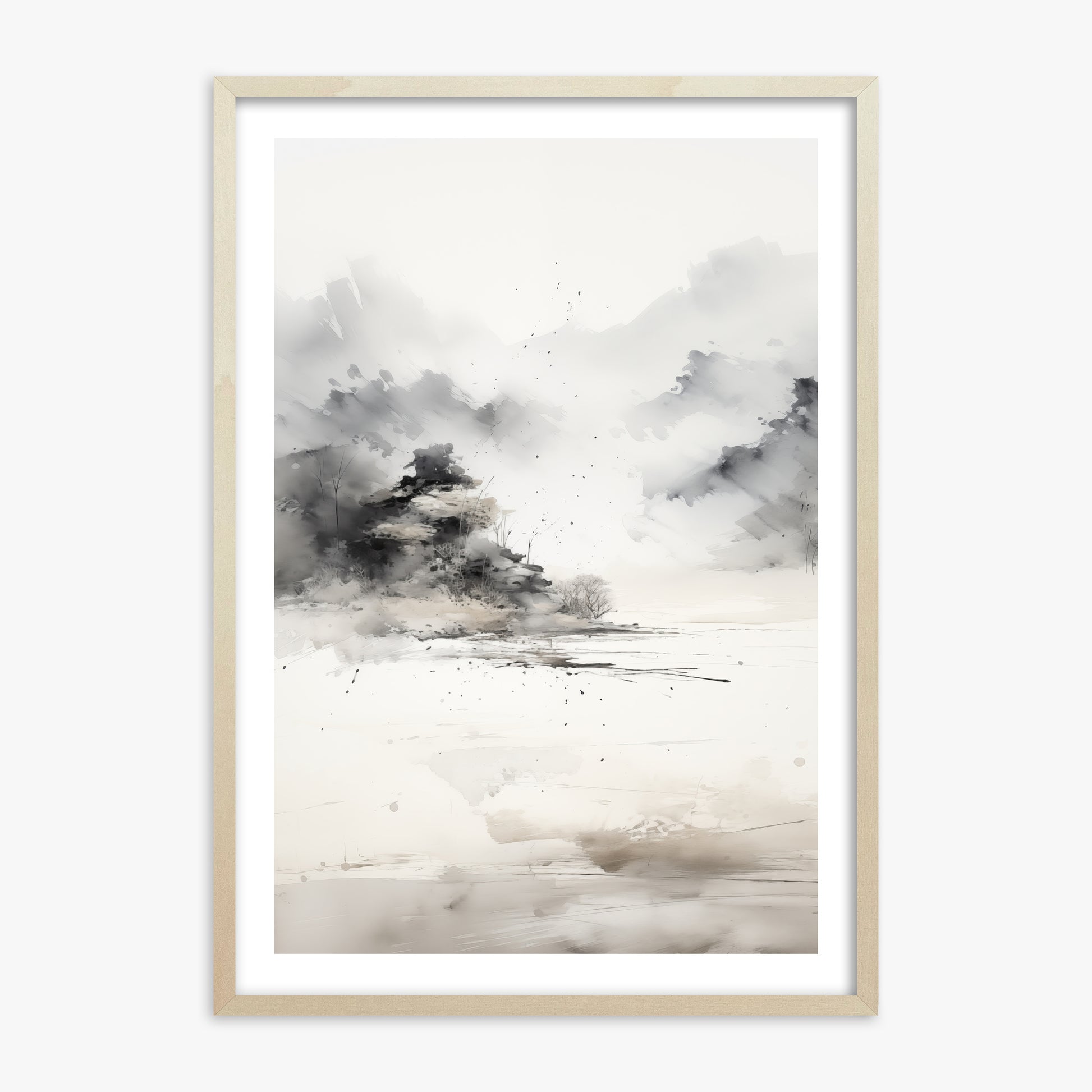 Misty Mountain Whisper, 70x100cm Framed Art Reproduction With Lime Wood Frame