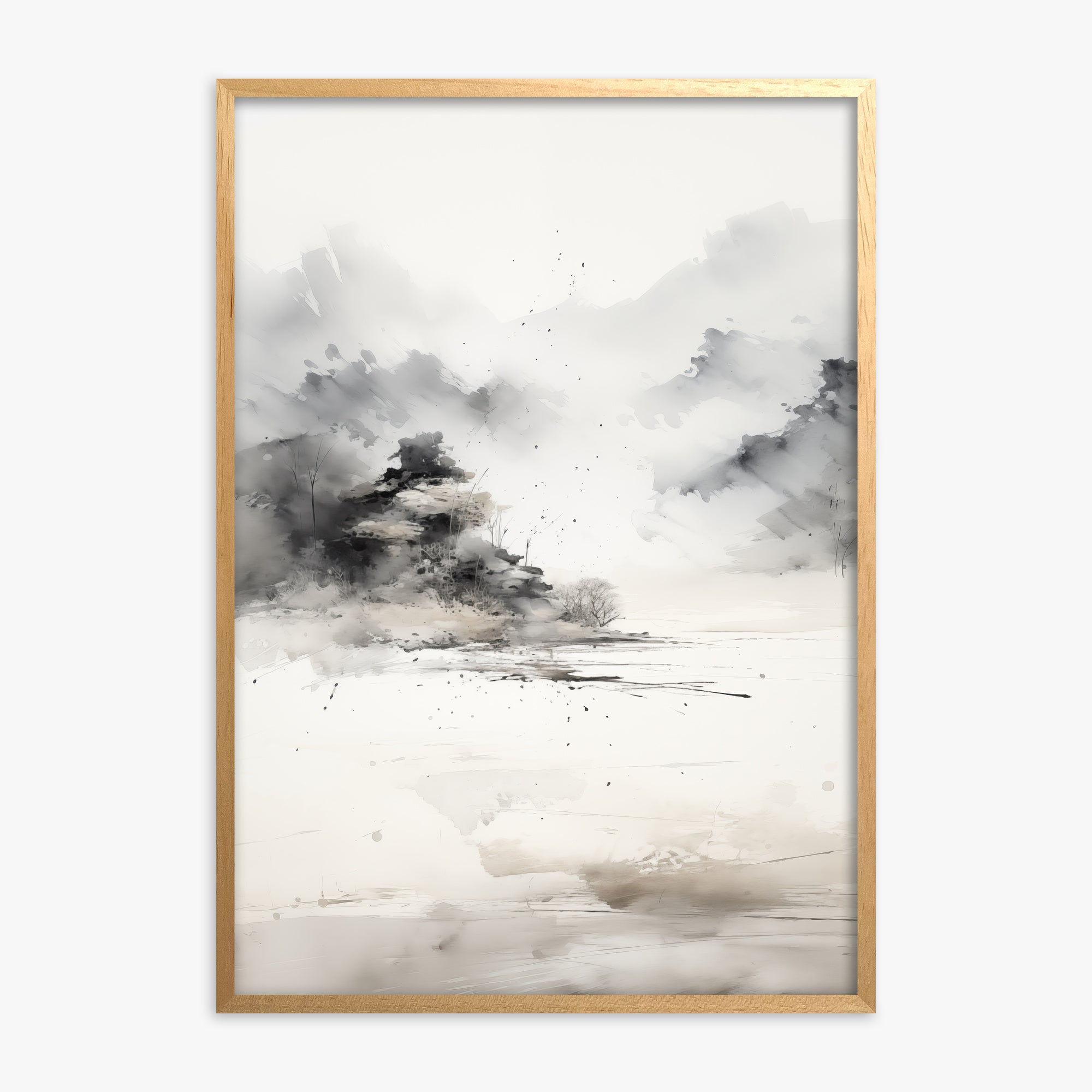 Misty Mountain Whisper, Oak Framed Poster With Oak Frame