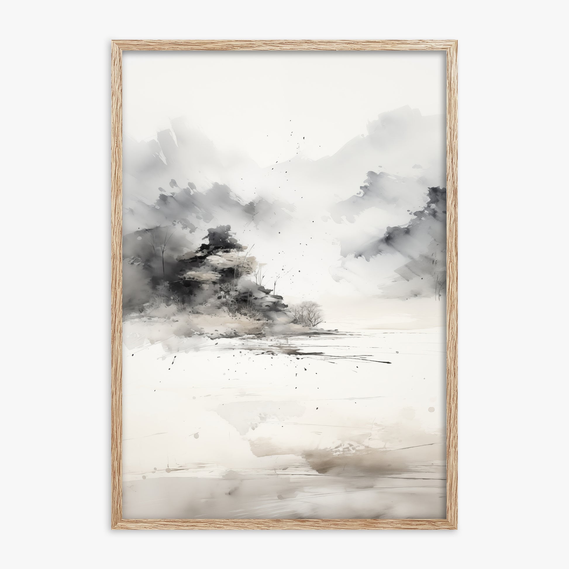 Misty Mountain Whisper, 70x100cm Framed Art Reproduction With Raw Oak Frame