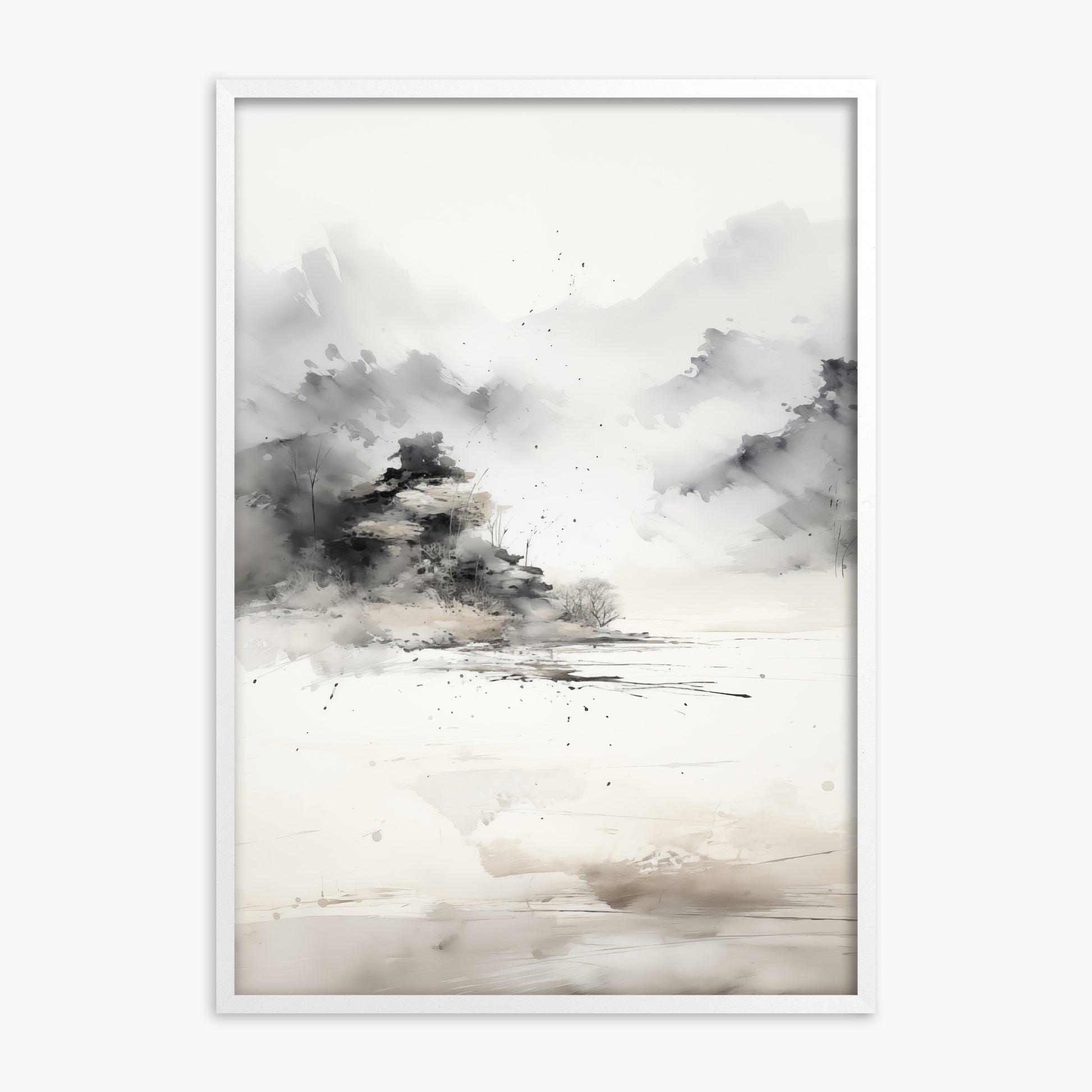 Misty Mountain Whisper, White Framed Poster With White Frame