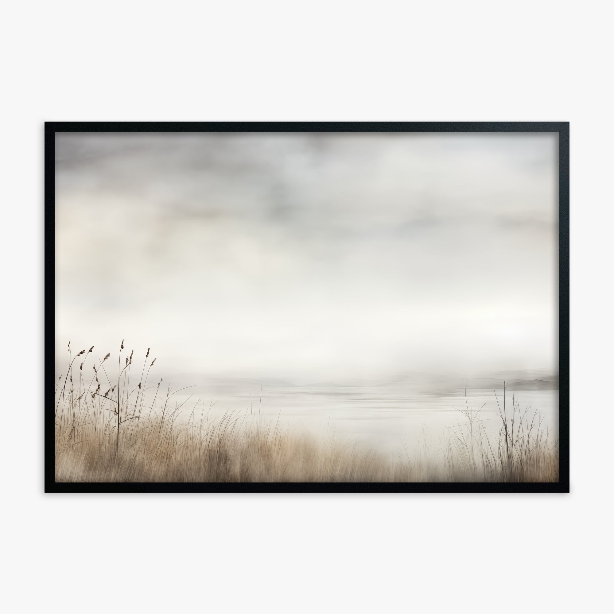 Misty Shoreline Serenity, Black Framed Poster With Black Frame