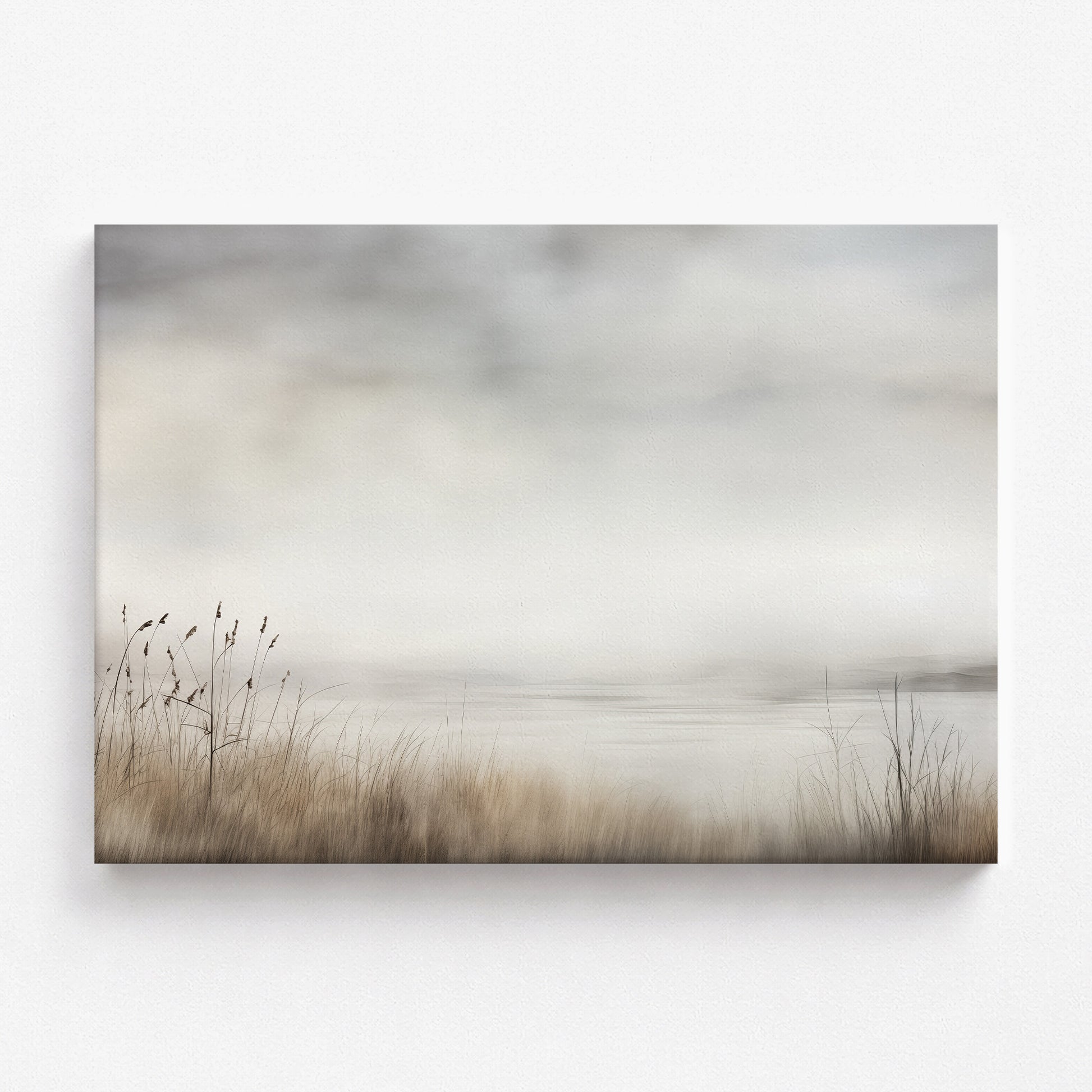 Misty Shoreline Serenity, 100x70cm Satin Canvas Poster