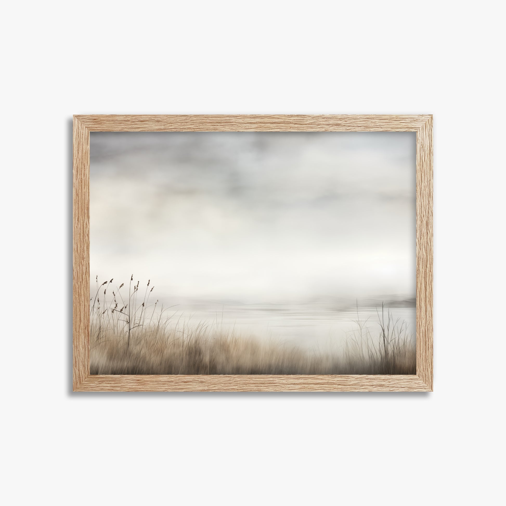 Misty Shoreline Serenity, 30x40cm Framed Poster With Raw Oak Frame