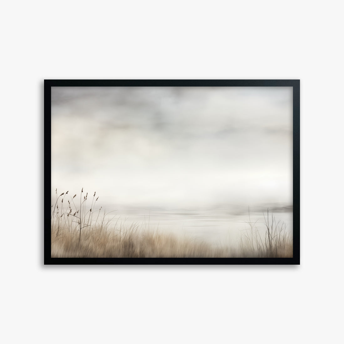 Misty Shoreline Serenity, 50x70cm Framed Poster With Black Frame