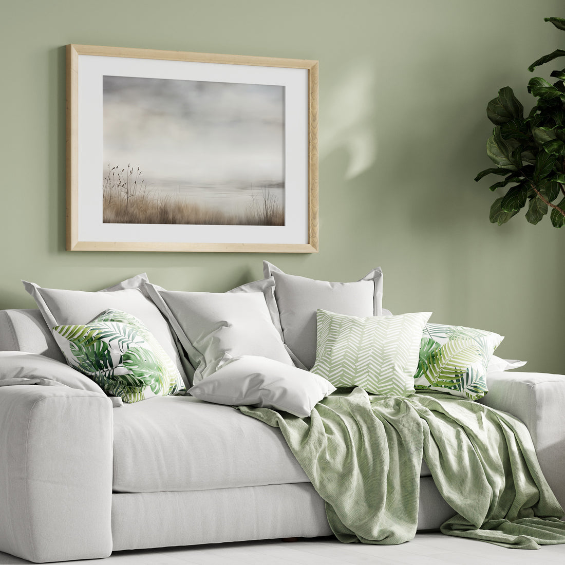 Misty Shoreline Serenity, 50x70cm Framed Poster With Black Frame