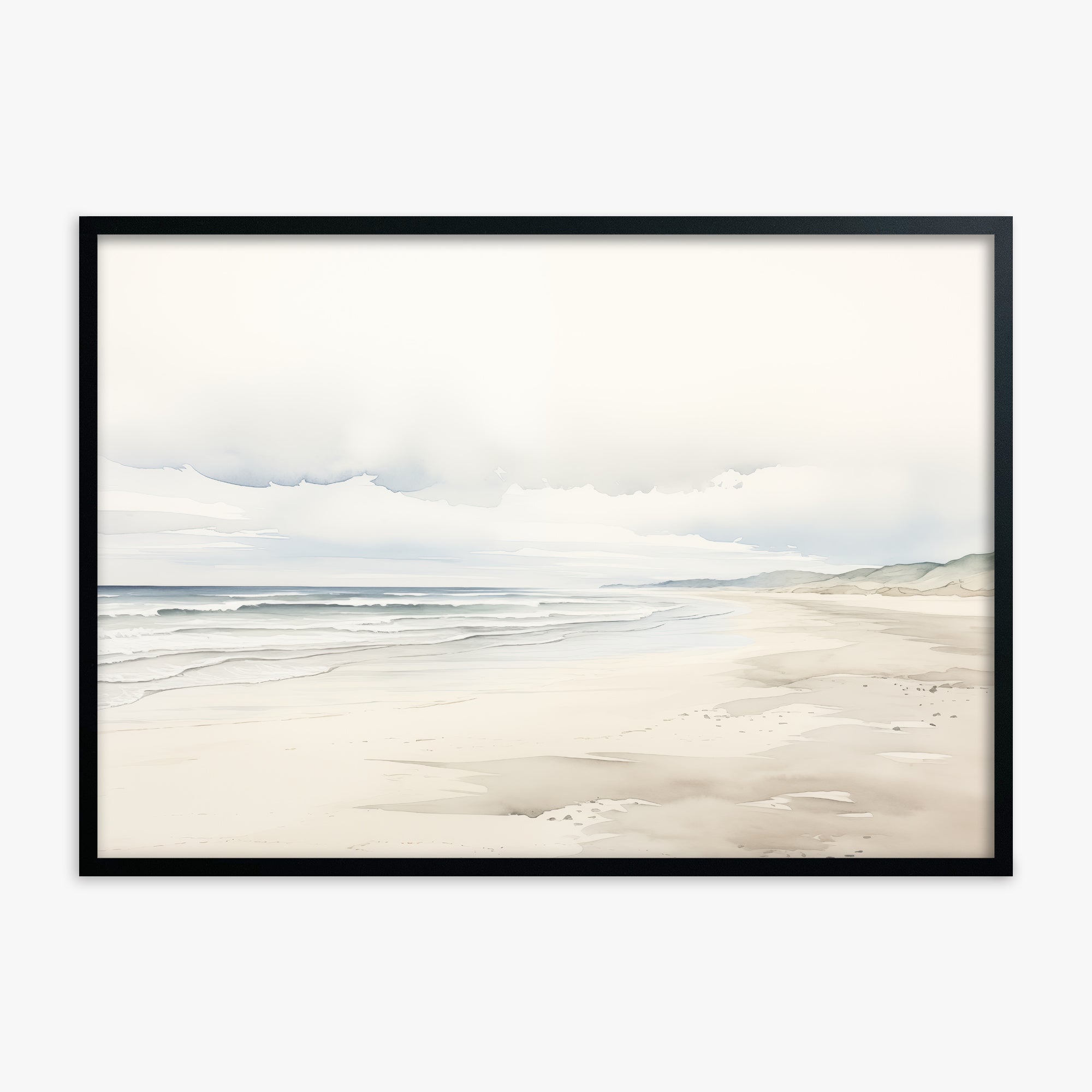 Serene Shoreline, Black Framed Poster With Black Frame