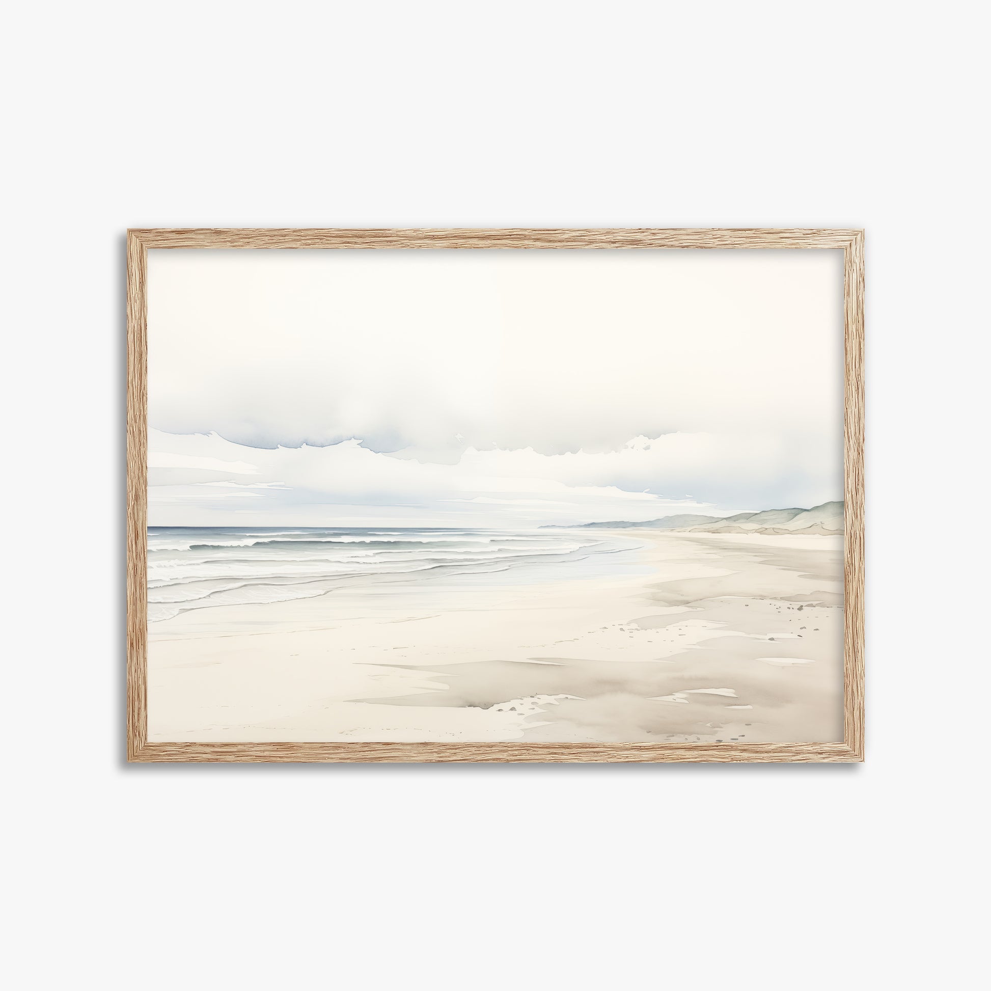 Serene Shoreline, 50x70cm Framed Poster With Raw Oak Frame