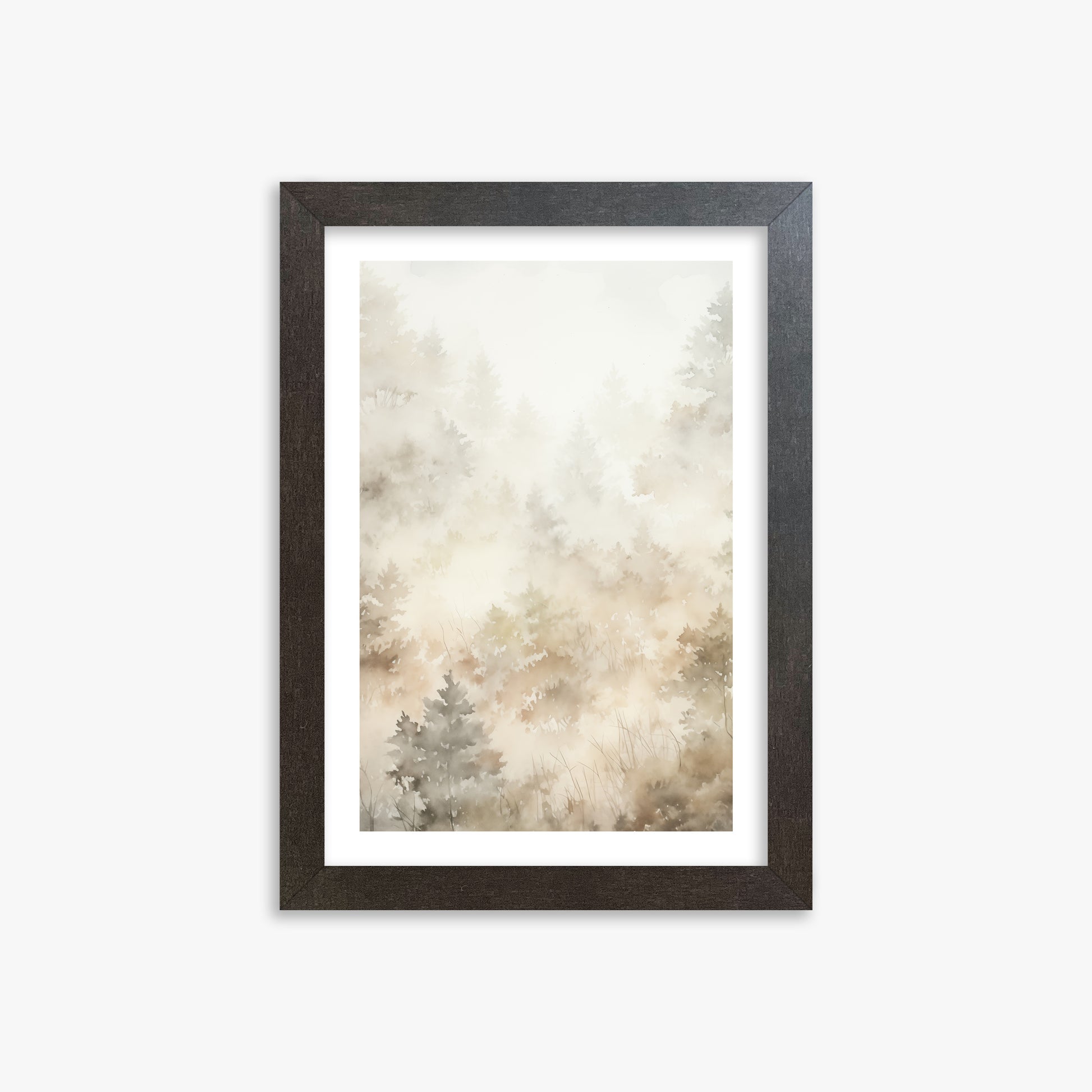 Misty Forest Whispers, 21x30cm Framed Art Reproduction With Espresso Frame