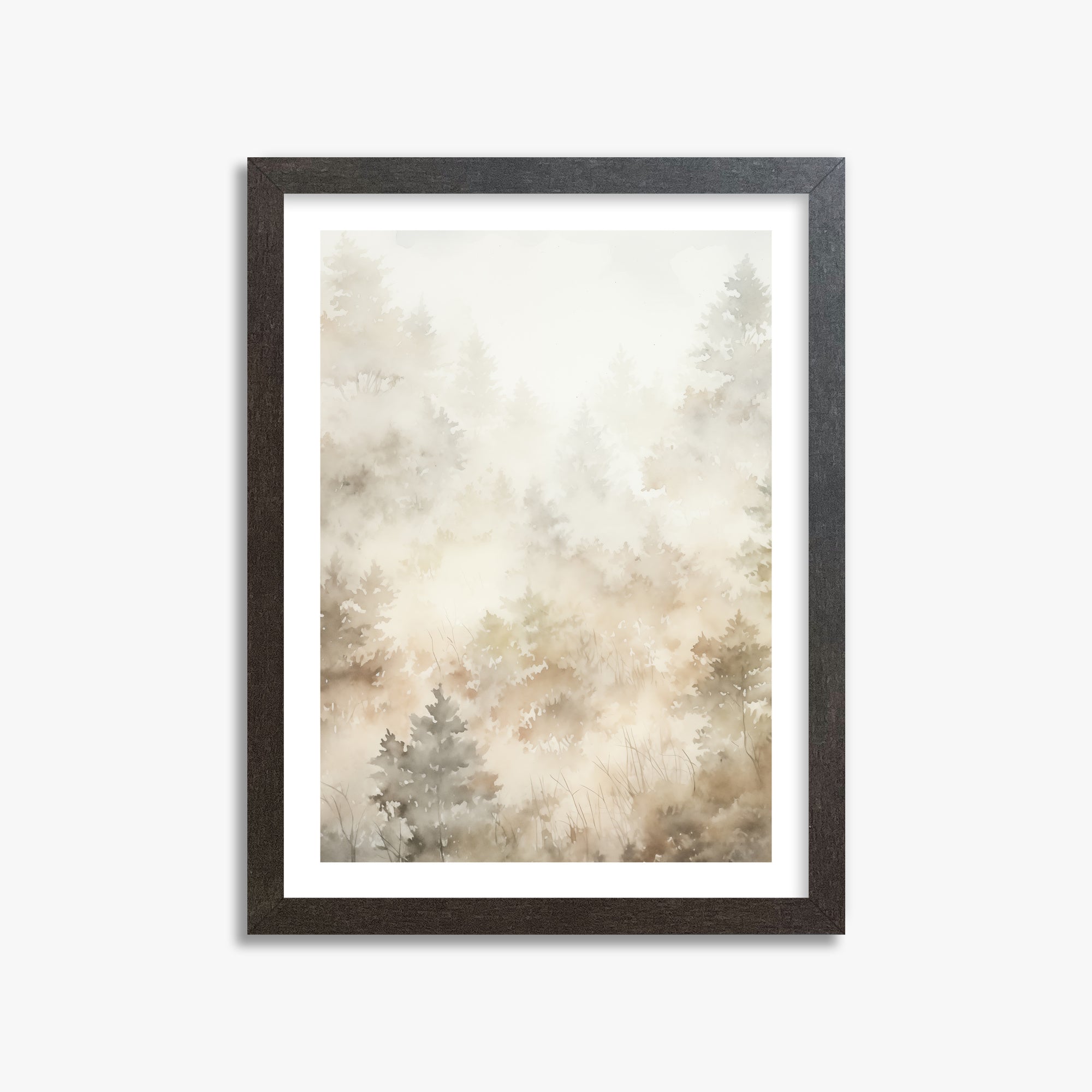 Misty Forest Whispers, 30x40cm Framed Art Reproduction With Espresso Frame