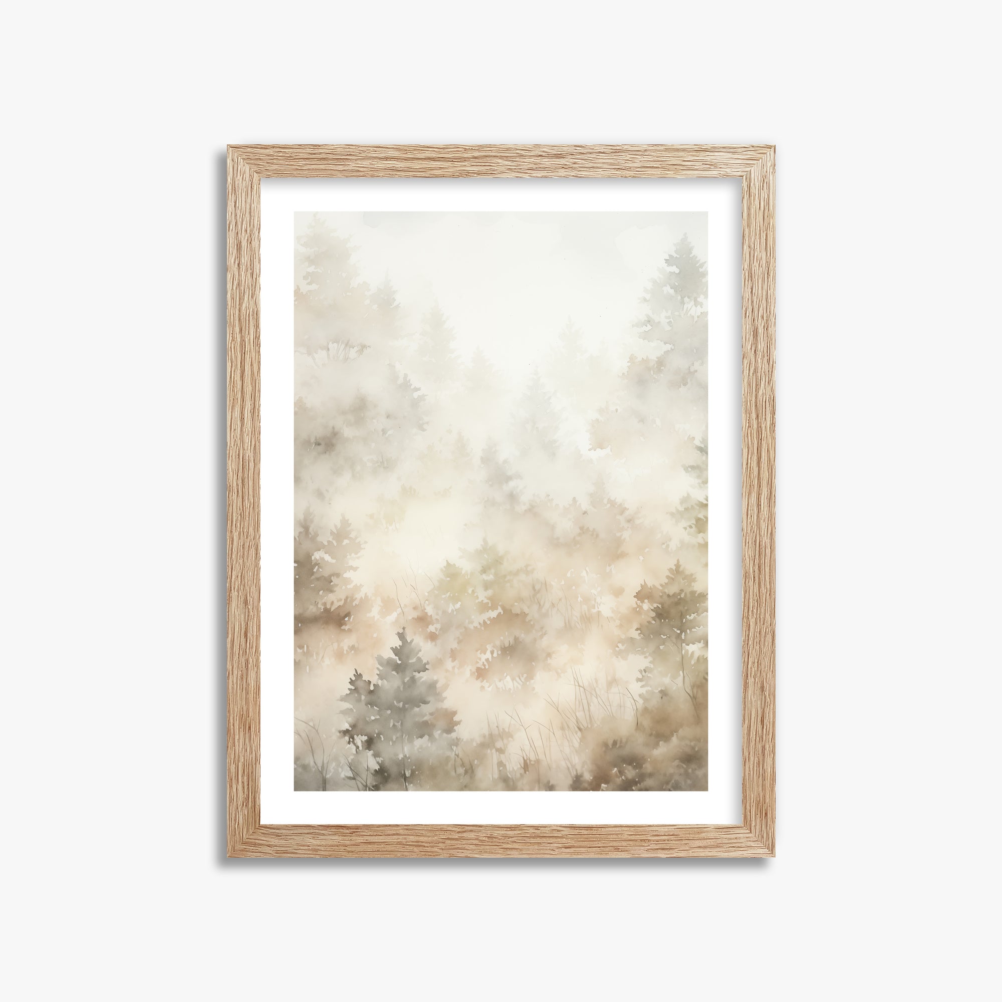 Misty Forest Whispers, 30x40cm Framed Art Reproduction With Raw Oak Frame