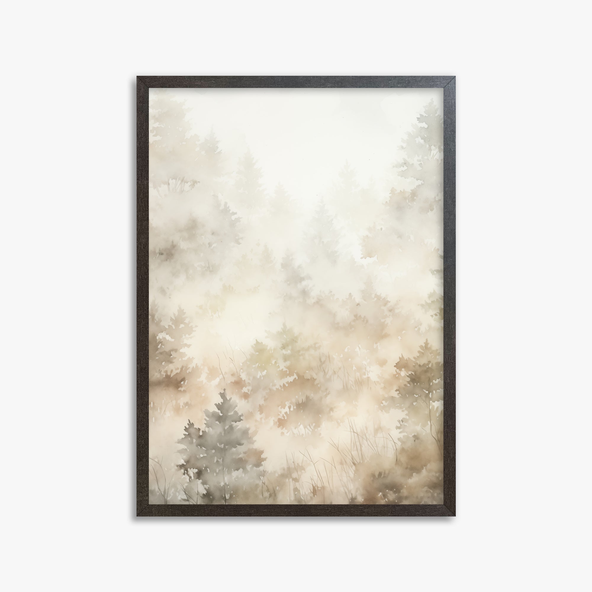Misty Forest Whispers, 50x70cm Framed Art Reproduction With Espresso Frame
