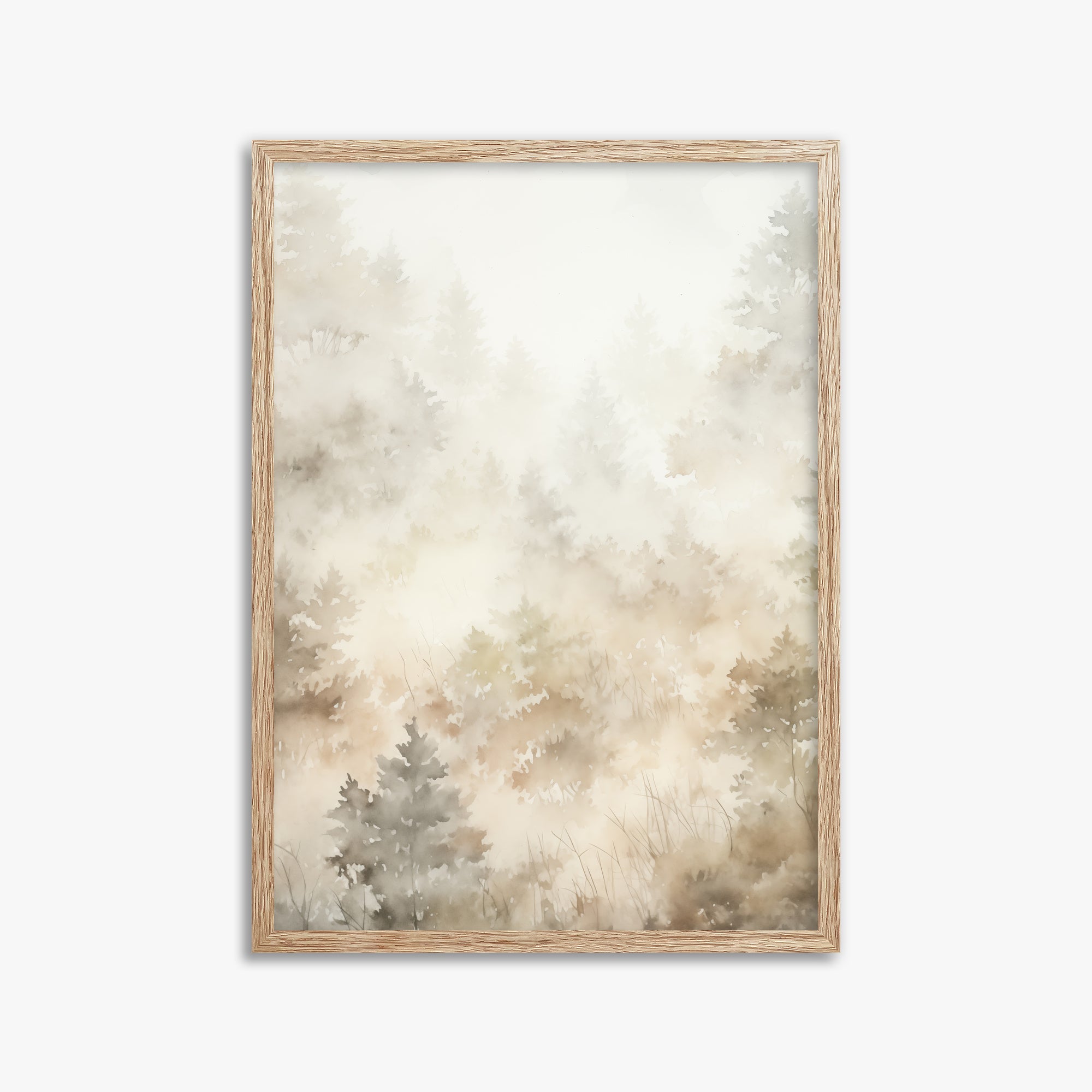 Misty Forest Whispers, 50x70cm Framed Art Reproduction With Raw Oak Frame