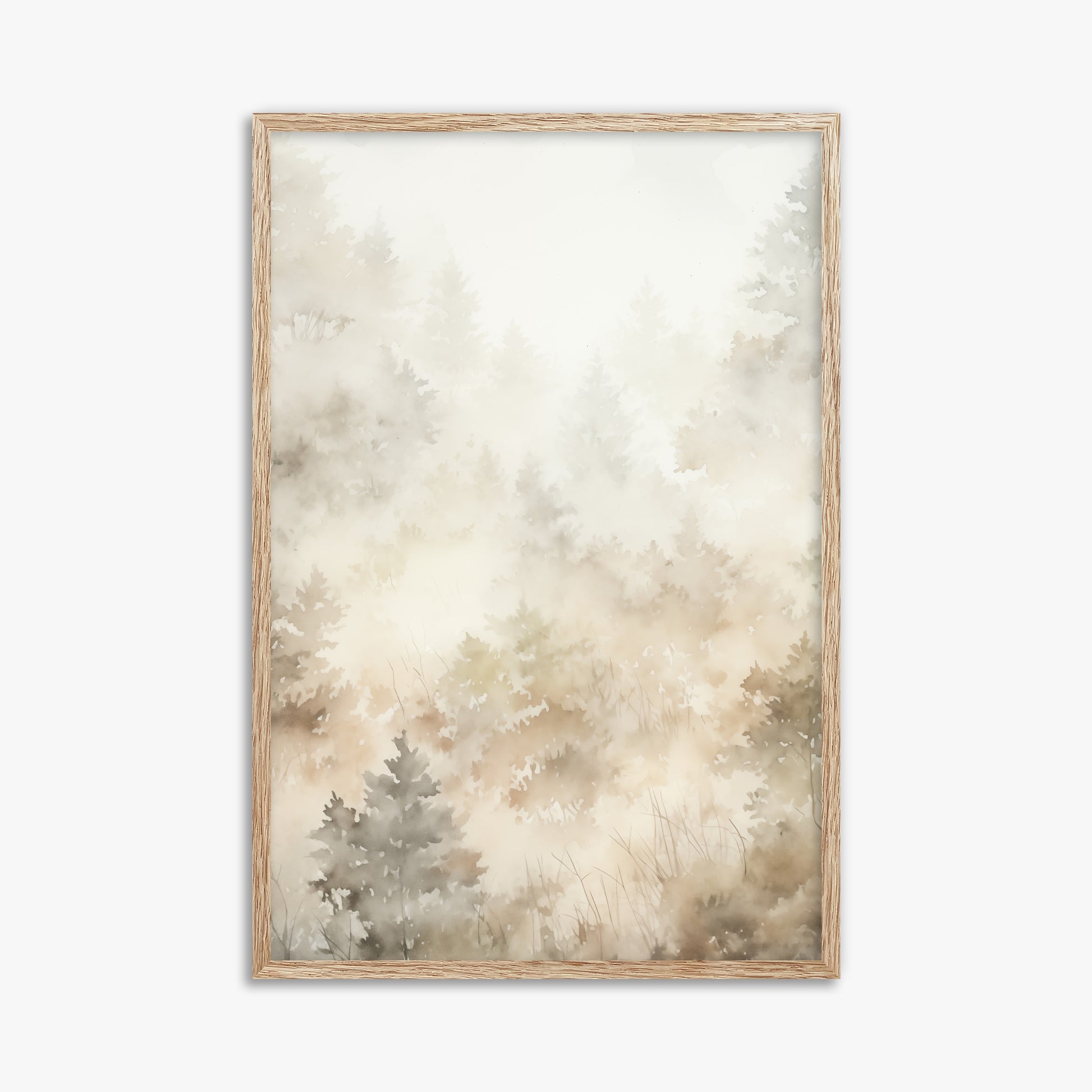Misty Forest Whispers, 61x91cm Framed Art Reproduction With Raw Oak Frame