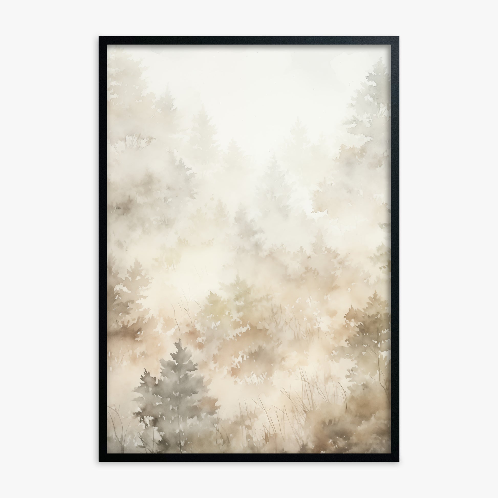 Misty Forest Whispers, Black Framed Poster With Black Frame