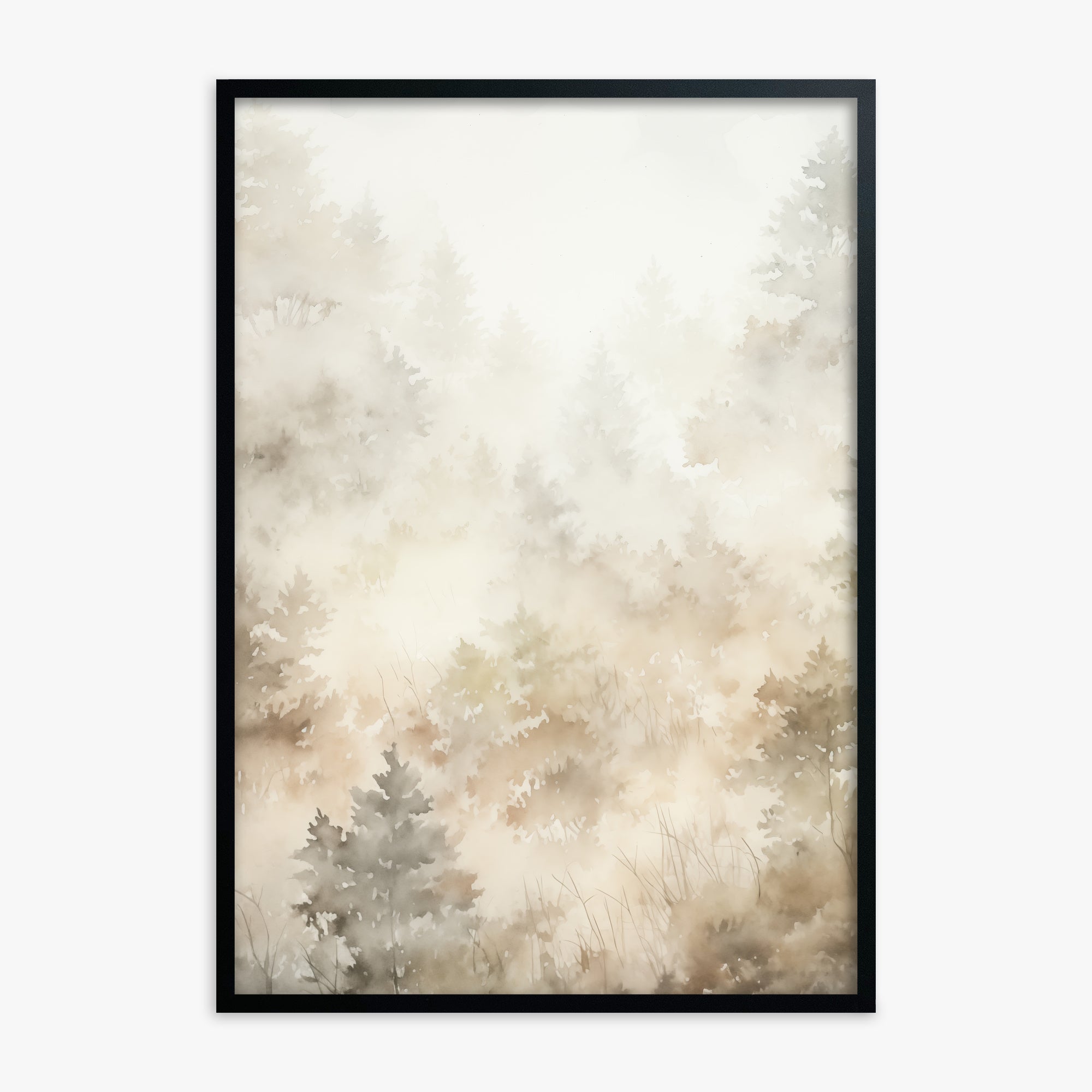 Misty Forest Whispers, Black Framed Poster With Black Frame