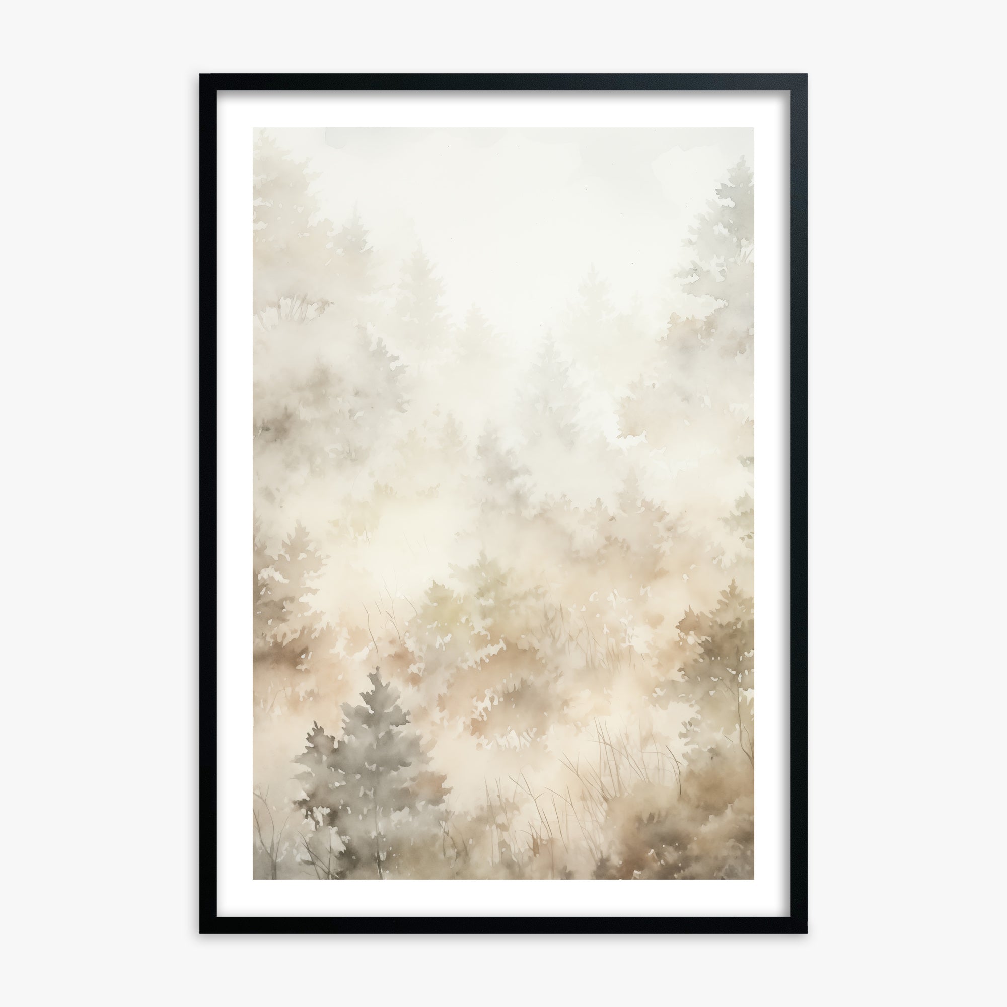 Misty Forest Whispers, Black Framed Poster With Black Frame