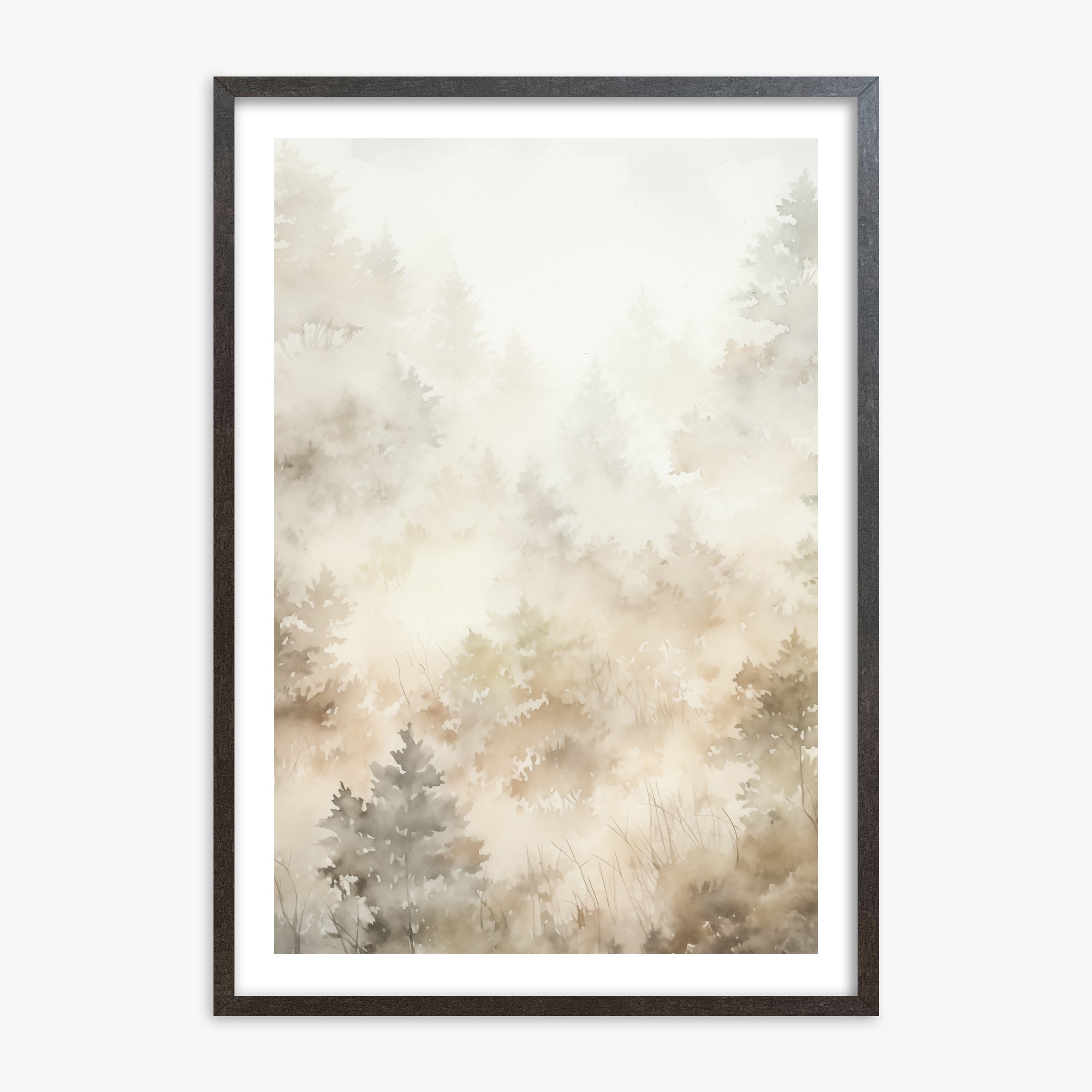 Misty Forest Whispers, 70x100cm Framed Art Reproduction With Espresso Frame