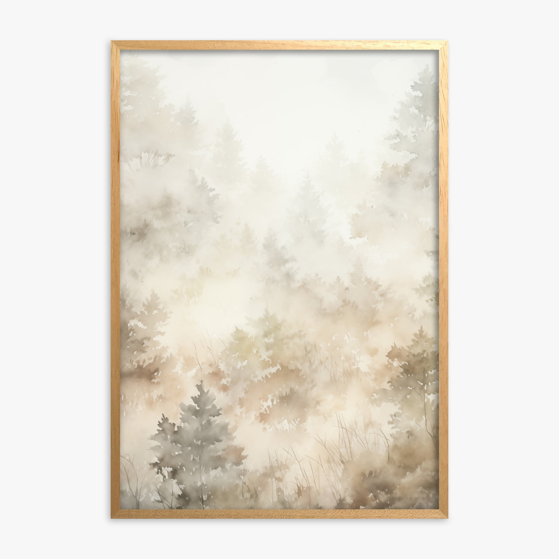Misty Forest Whispers, Oak Framed Poster With Oak Frame