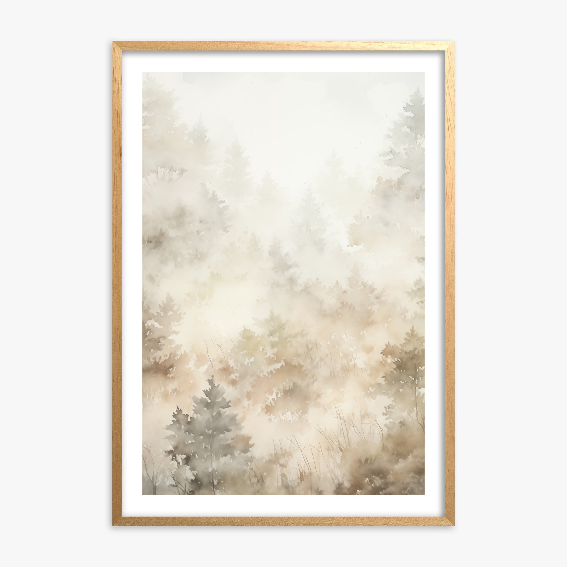 Misty Forest Whispers, Oak Framed Poster With Oak Frame