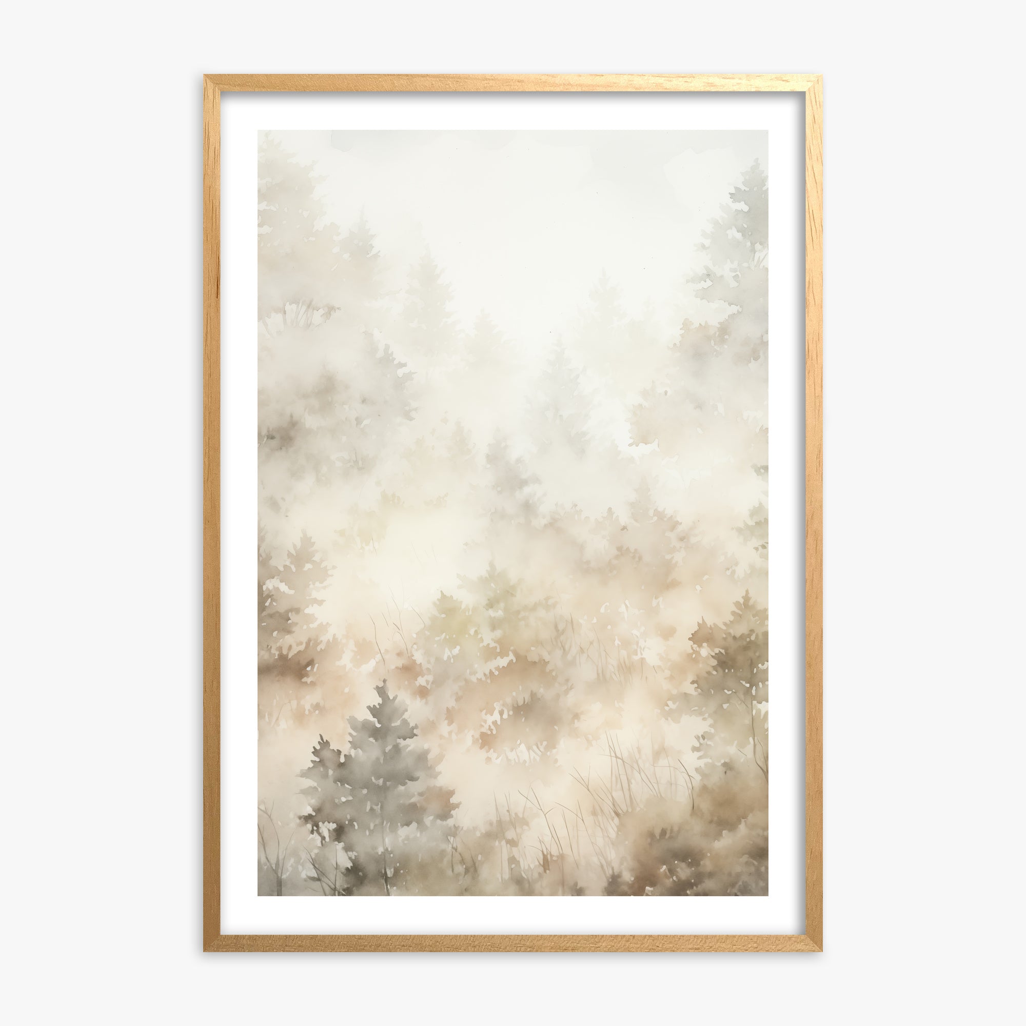 Misty Forest Whispers, Oak Framed Poster With Oak Frame