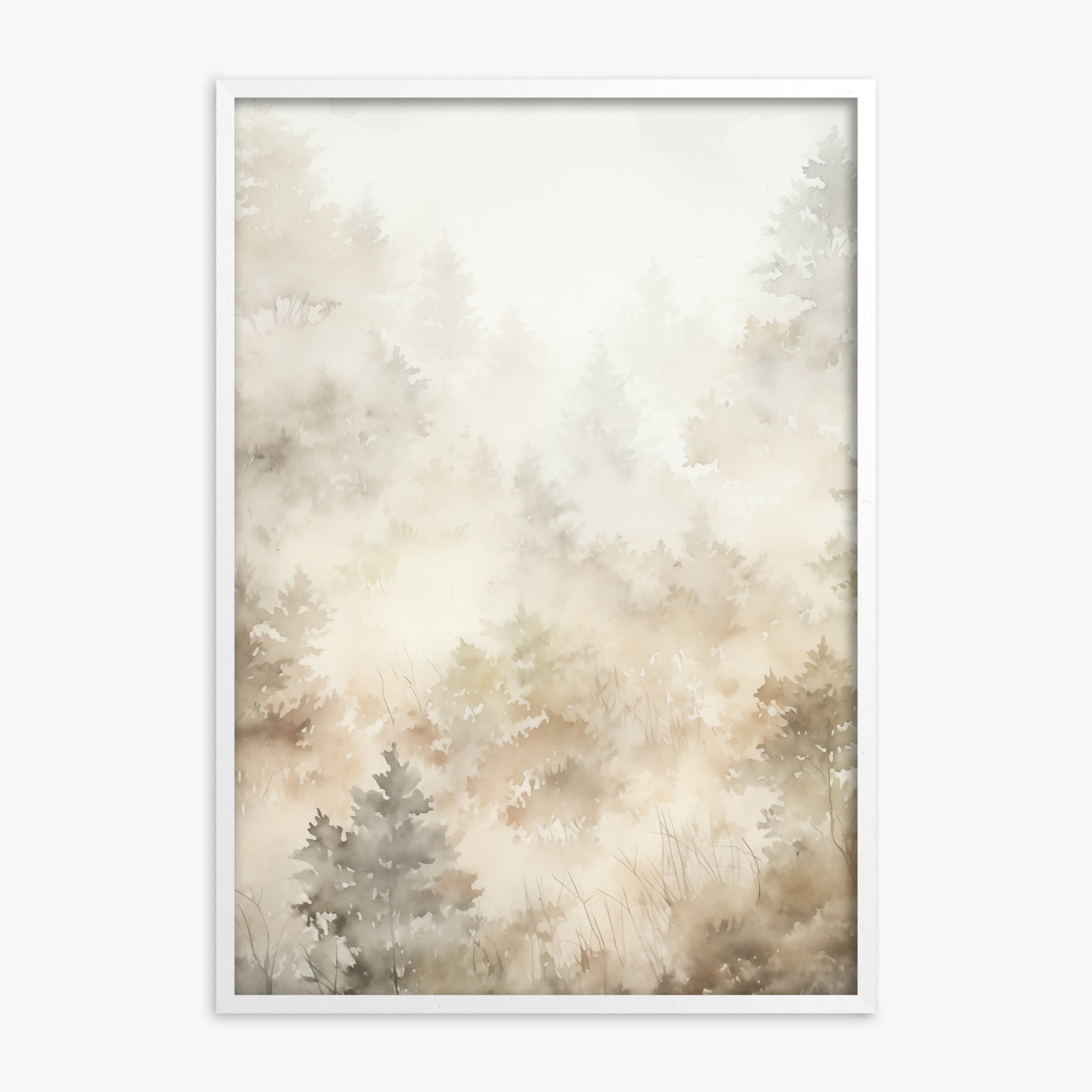 Misty Forest Whispers, White Framed Poster With White Frame