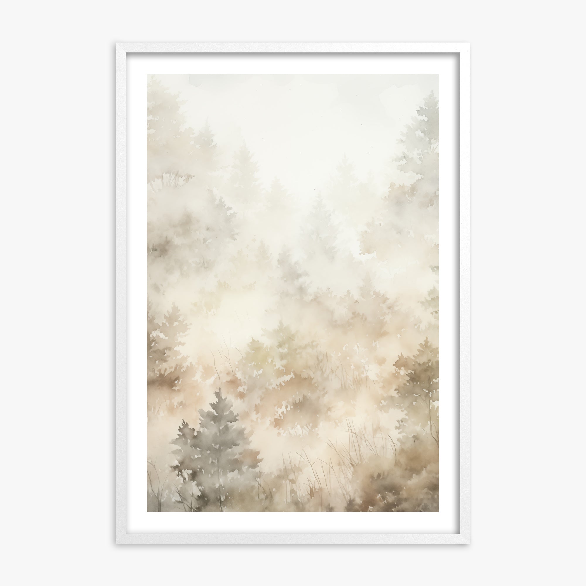 Misty Forest Whispers, White Framed Poster With White Frame