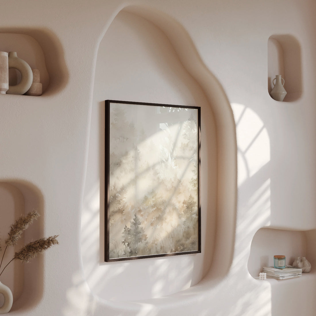 Misty Forest Whispers, 50x70cm Framed Poster With Black Frame