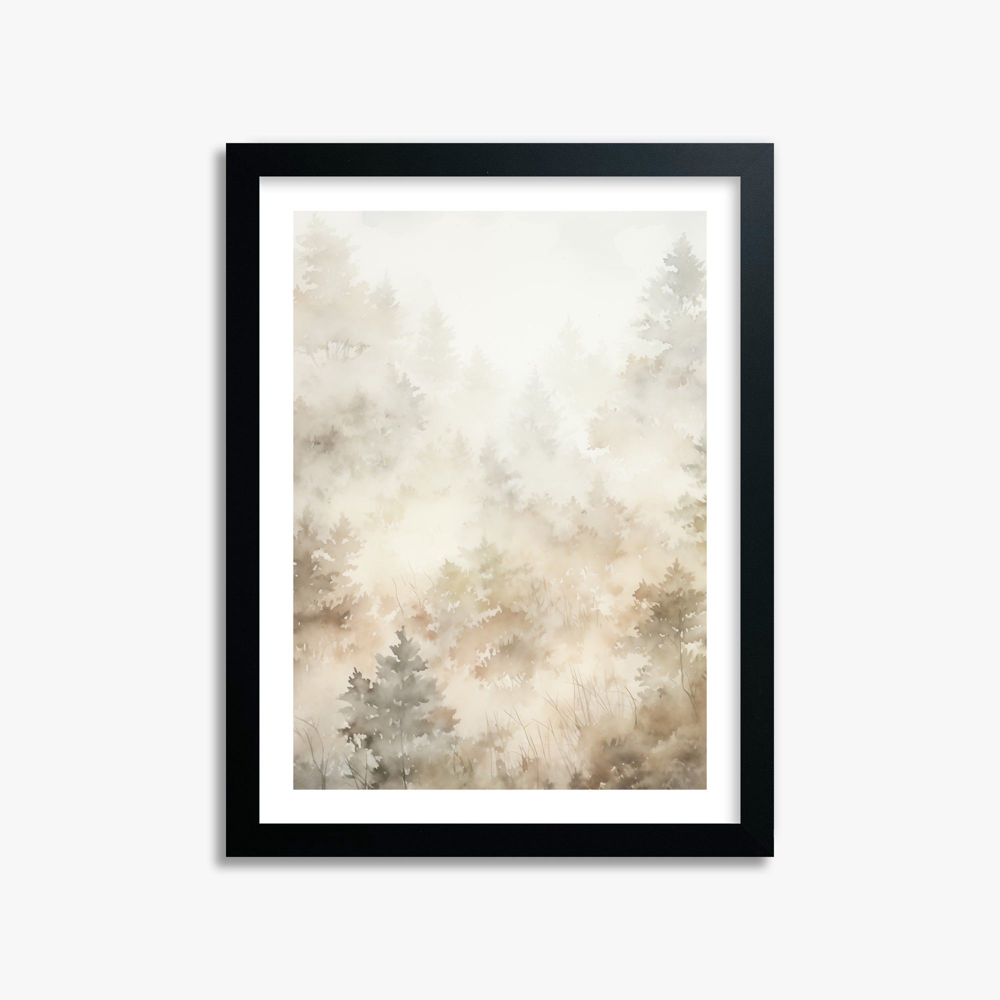 Misty Forest Whispers, 30x40cm Black Framed Art Reproduction