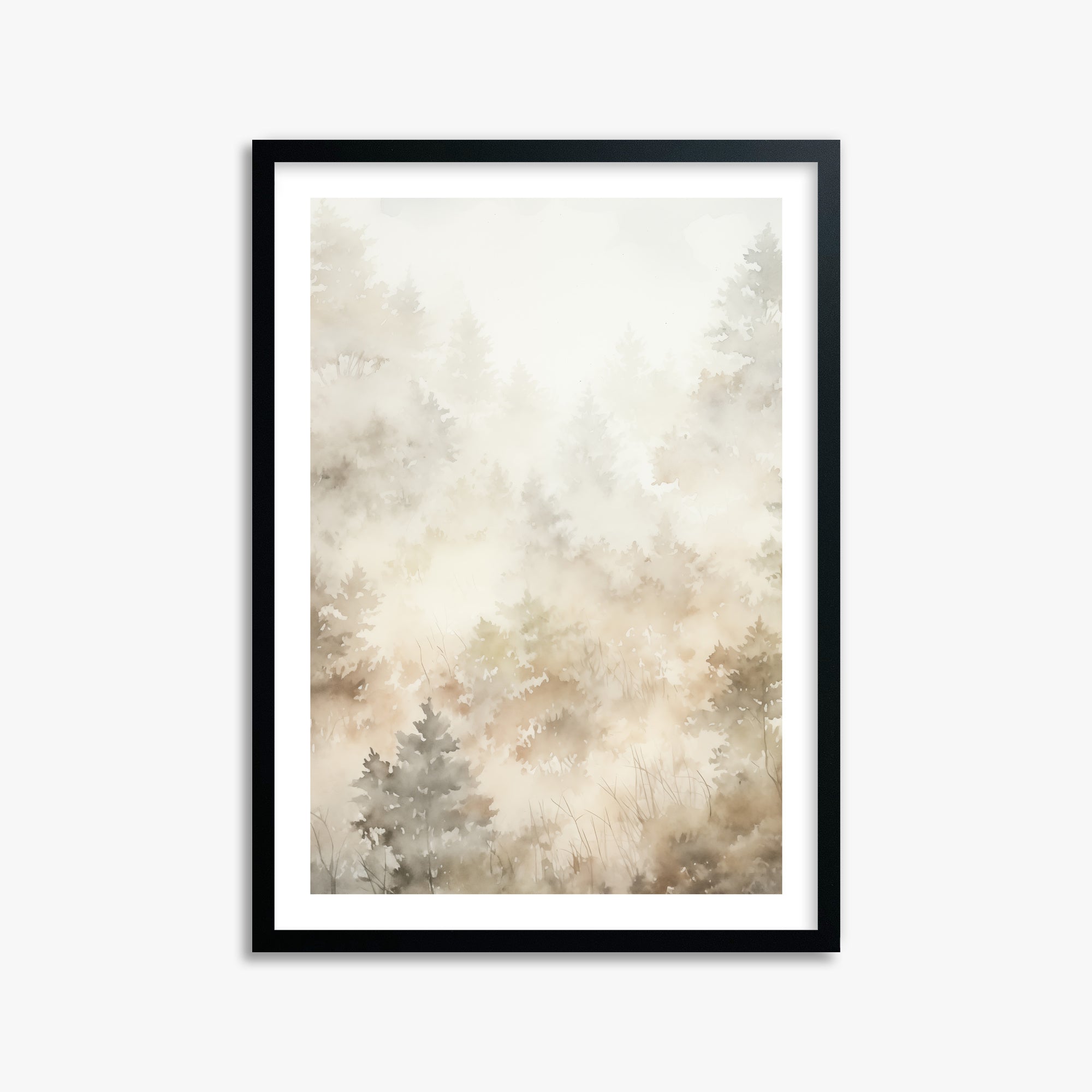 Misty Forest Whispers, 50x70cm Black Framed Art Reproduction