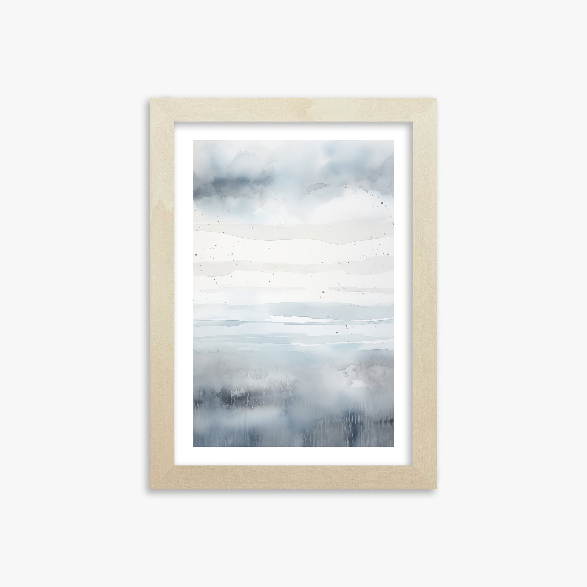Misty Horizon Watercolor, 21x30cm Framed Art Reproduction With Lime Wood Frame