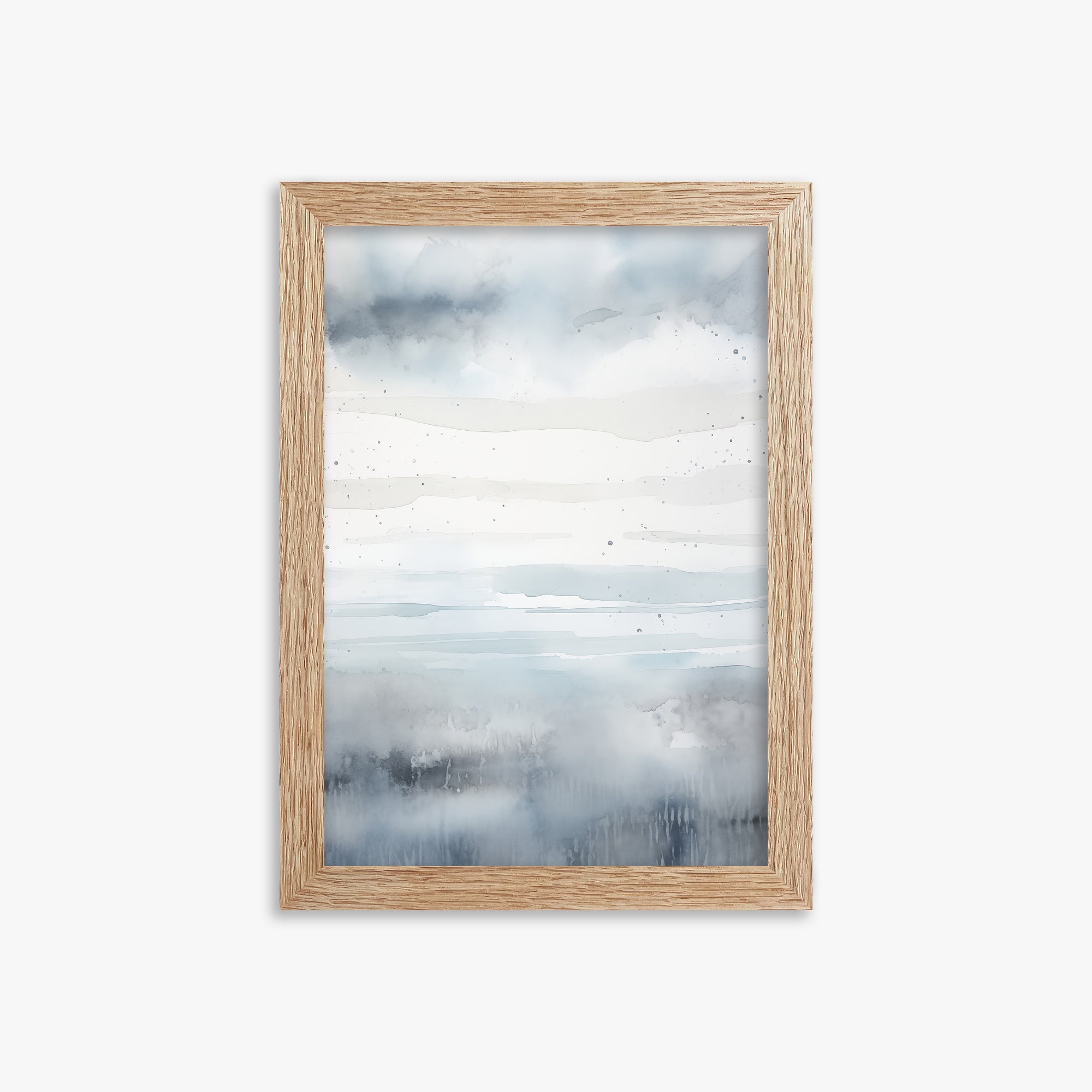 Misty Horizon Watercolor, 21x30cm Framed Art Reproduction With Raw Oak Frame