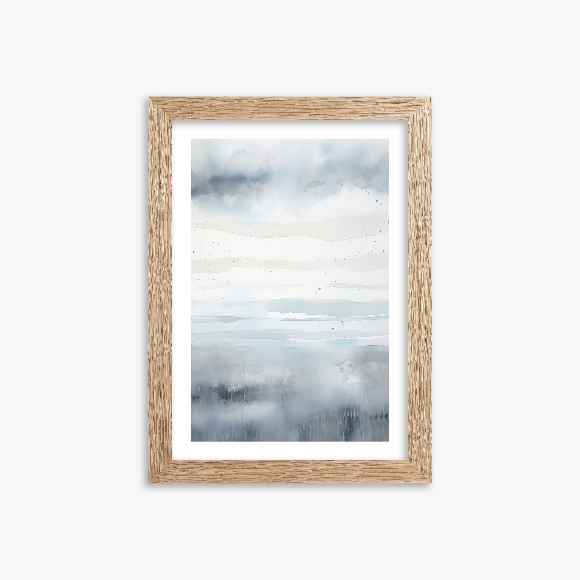 Misty Horizon Watercolor, 21x30cm Framed Art Reproduction With Raw Oak Frame