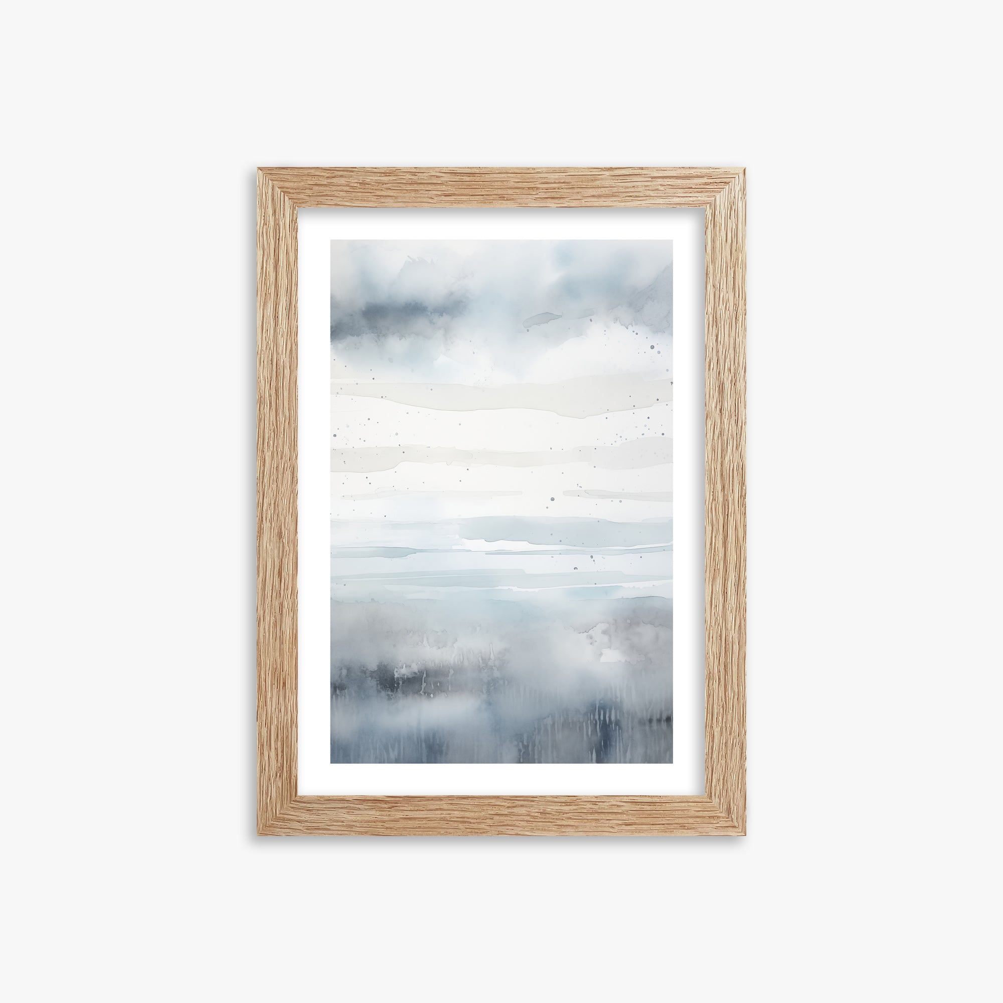 Misty Horizon Watercolor, 21x30cm Framed Art Reproduction With Raw Oak Frame