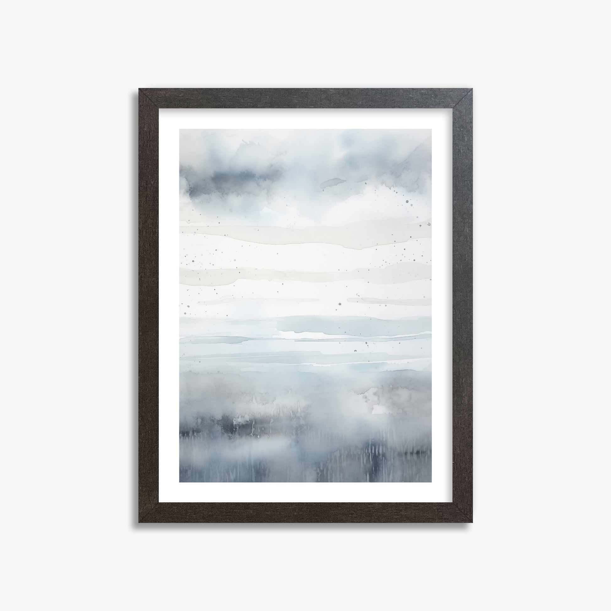 Misty Horizon Watercolor, 30x40cm Framed Art Reproduction With Espresso Frame