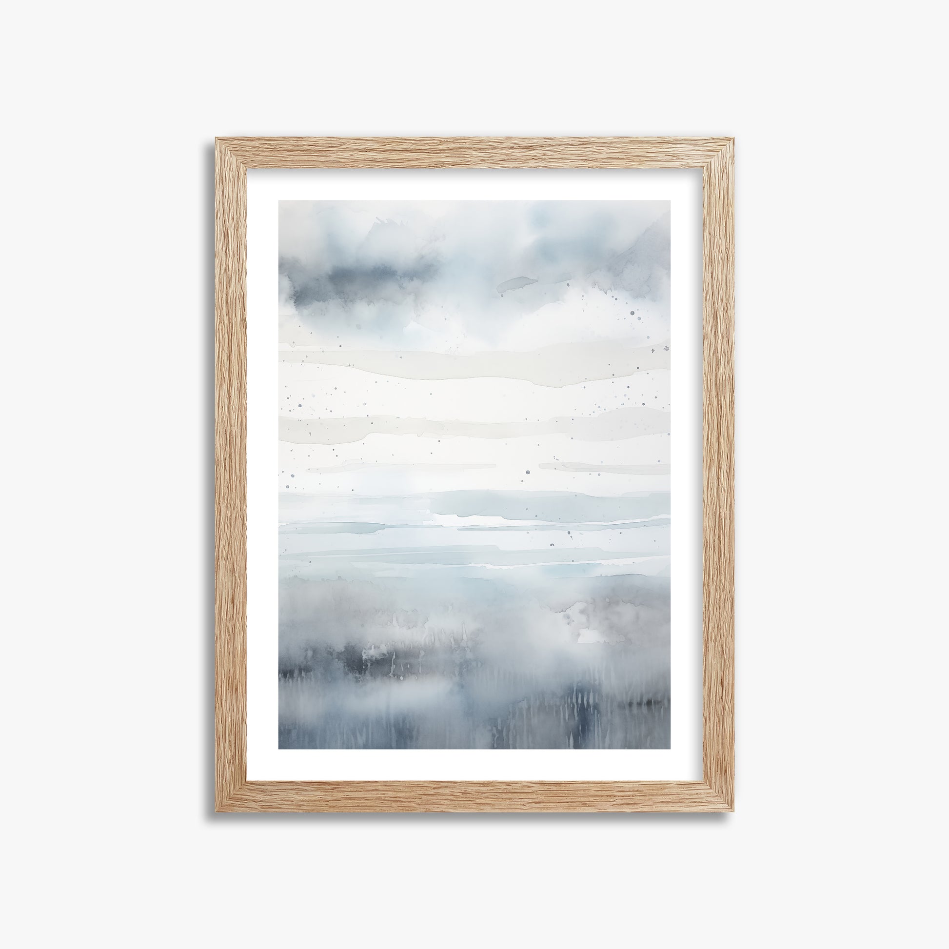 Misty Horizon Watercolor, 30x40cm Framed Art Reproduction With Raw Oak Frame