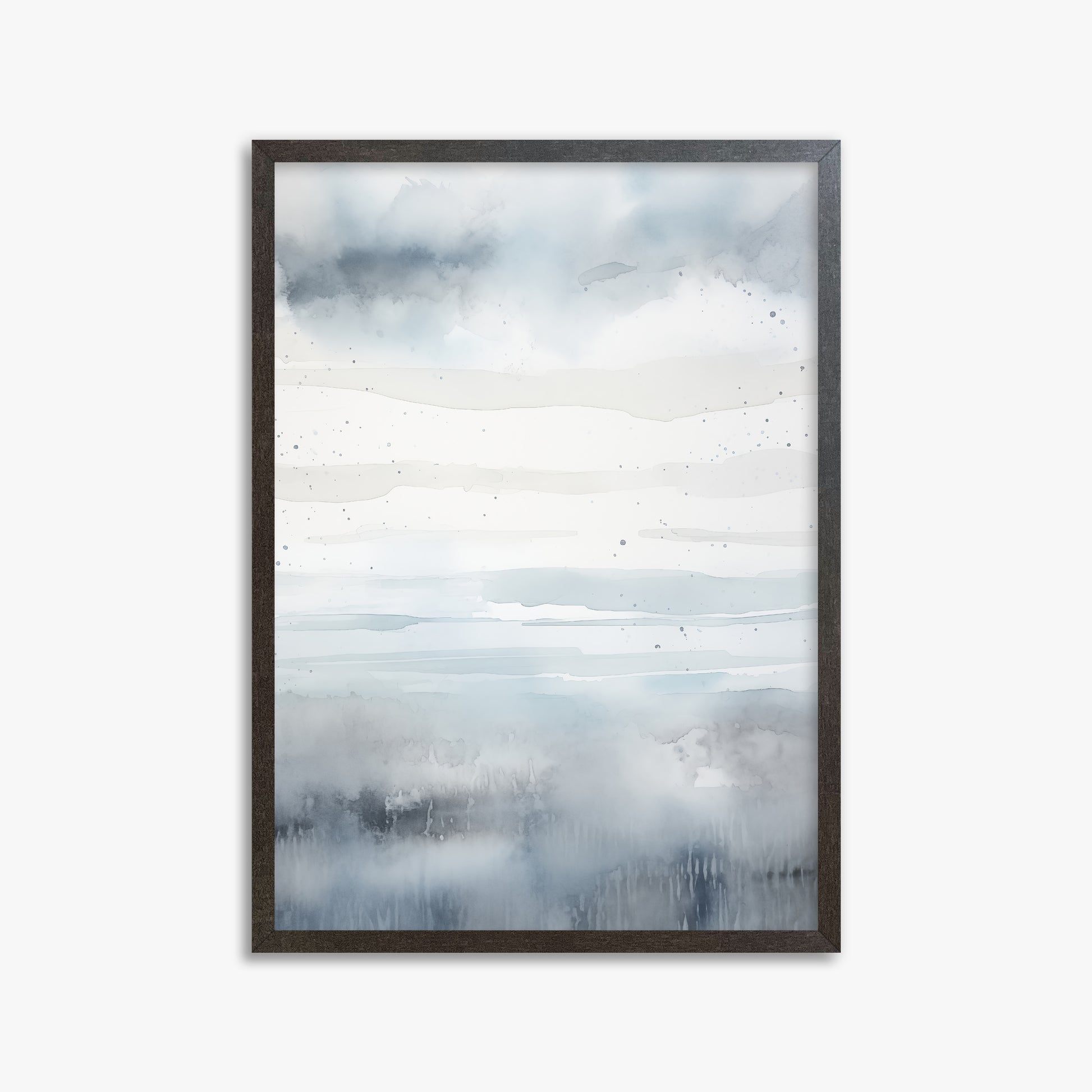 Misty Horizon Watercolor, 50x70cm Framed Art Reproduction With Espresso Frame