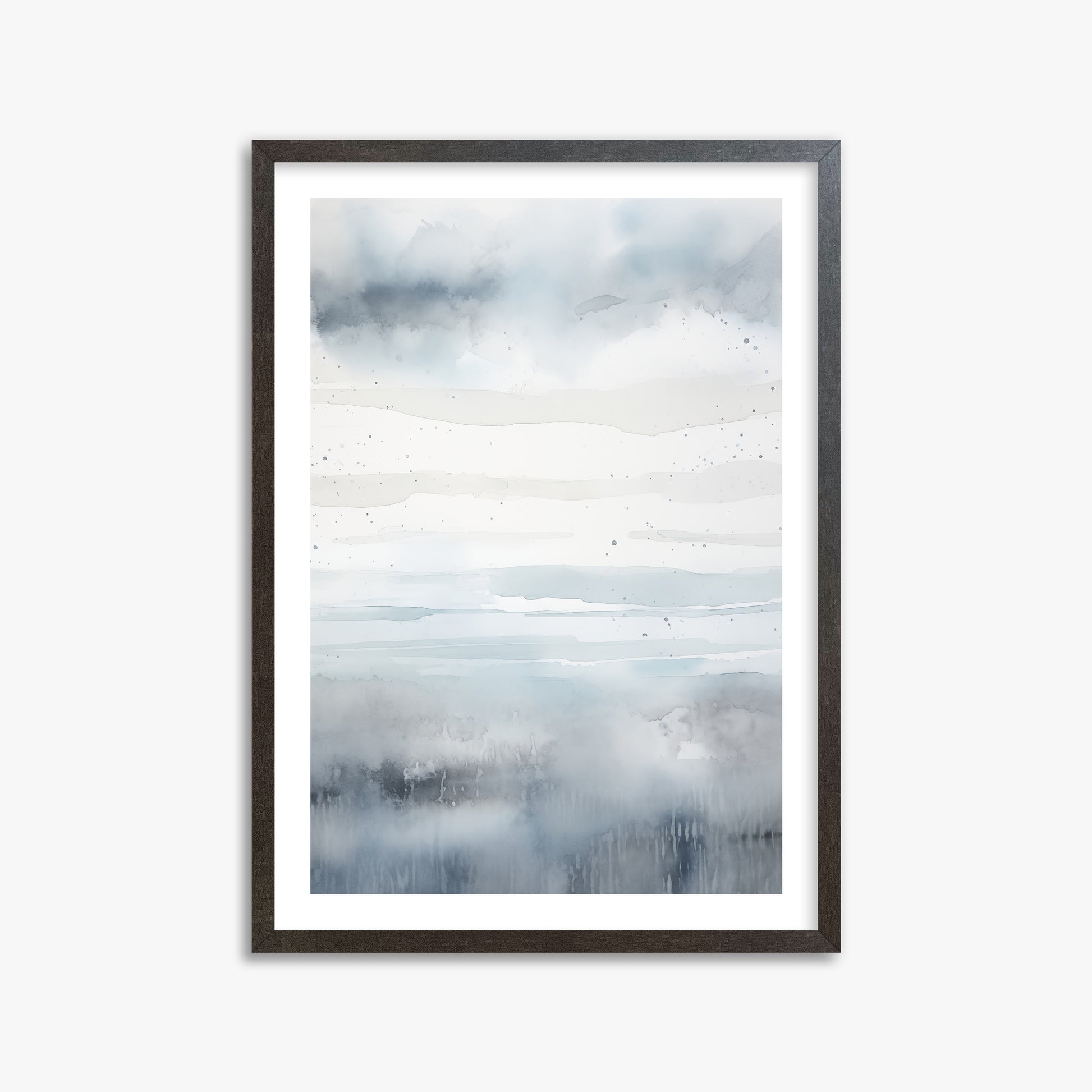 Misty Horizon Watercolor, 50x70cm Framed Art Reproduction With Espresso Frame
