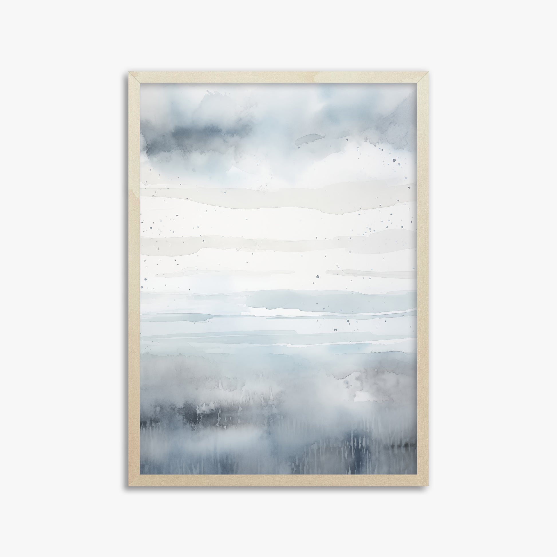 Misty Horizon Watercolor, 50x70cm Framed Art Reproduction With Lime Wood Frame